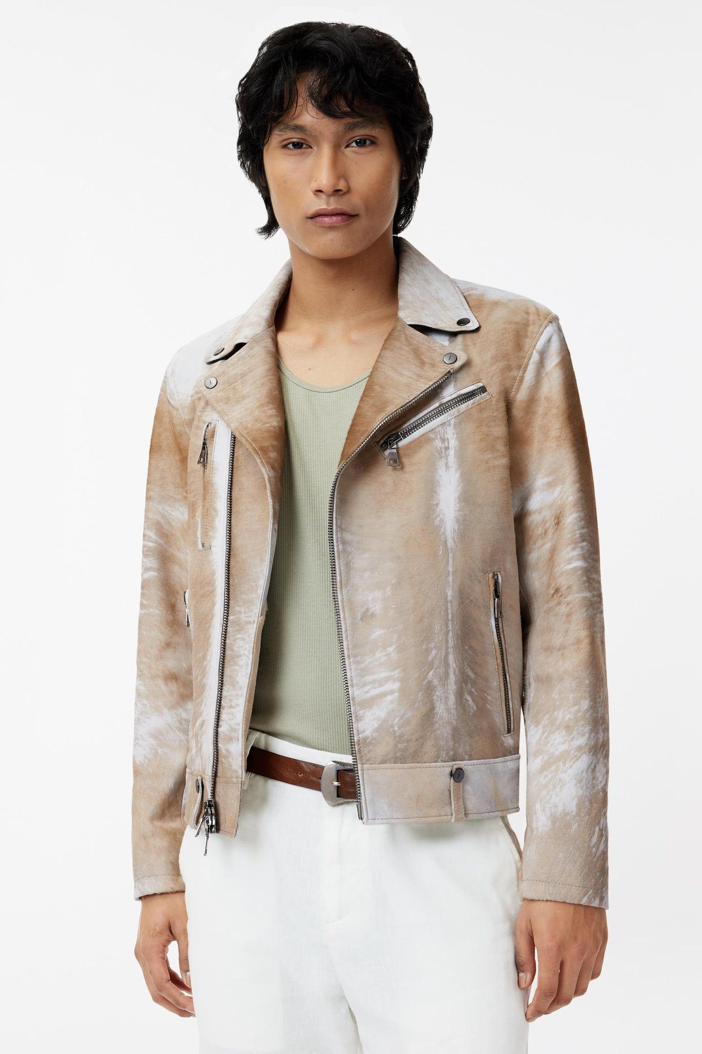 CHELSEA BIKER JACKET - SLIM FIT ASYMMETI CHALK 1