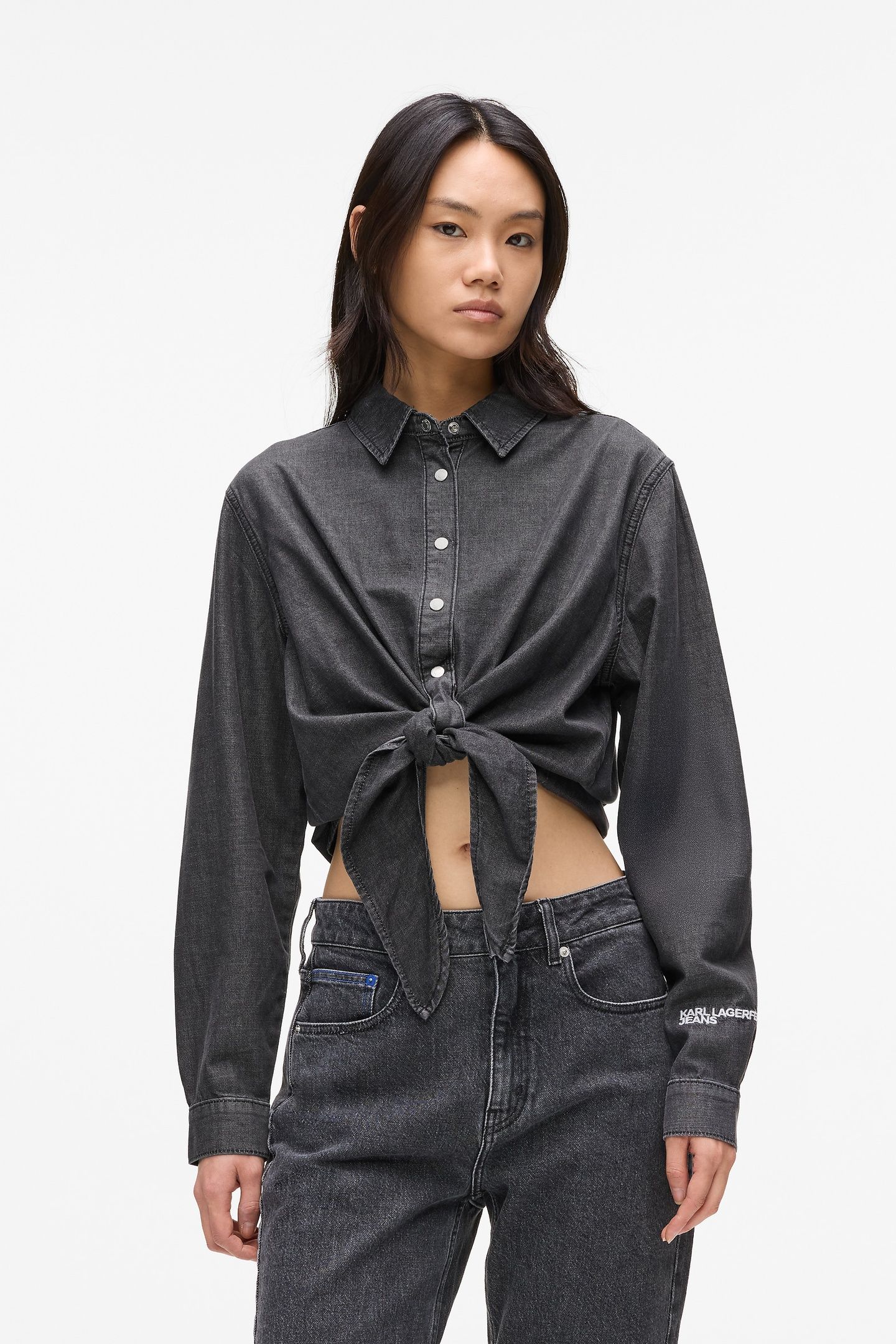 WASHED BLACK KLJ DENIM WRAP BLOUSE 1