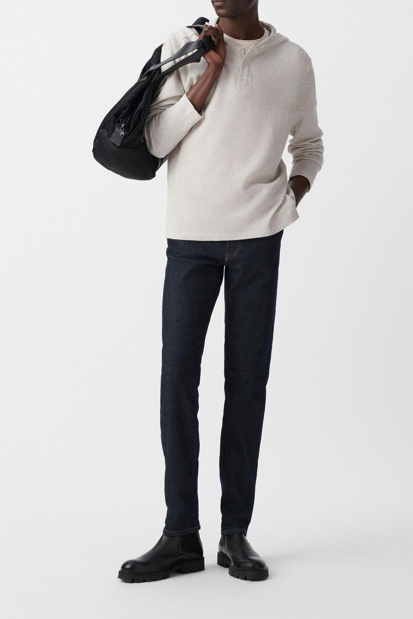 GREY ORGANIC COTTON WAFFLE HOODED T-SHIRT 1