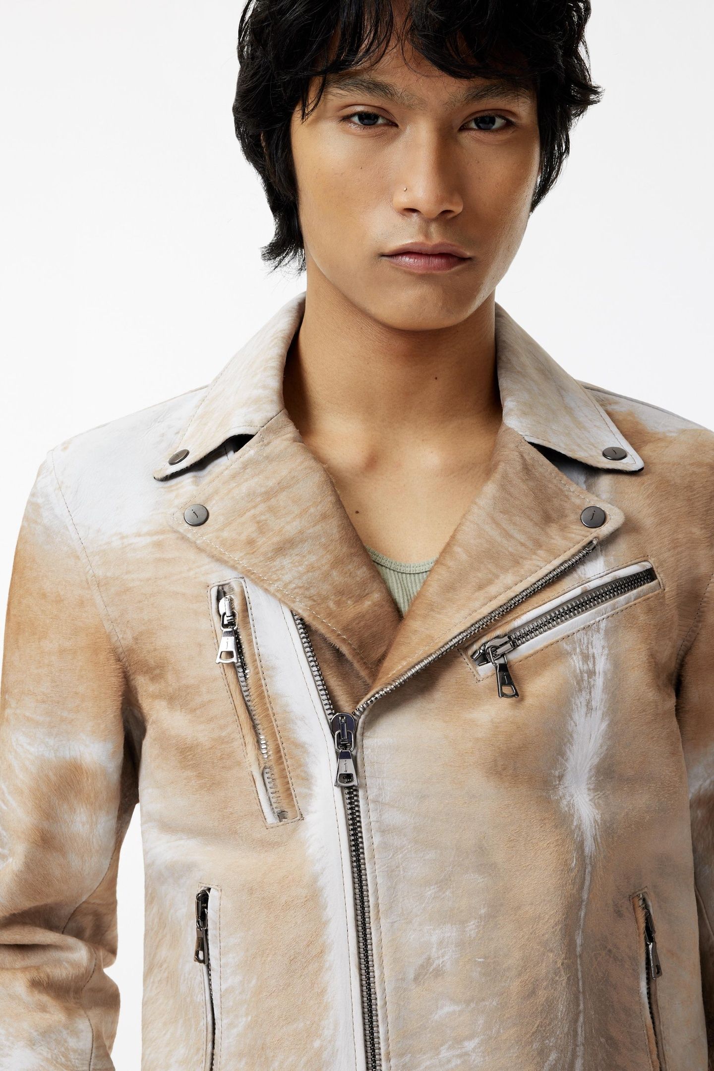 CHELSEA BIKER JACKET - SLIM FIT ASYMMETI CHALK 3