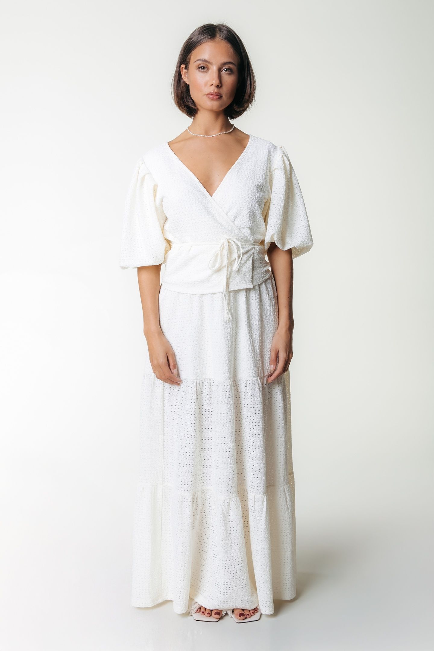 DEWI KNITTED STRUCTURE SMOCK MAXI SKIRT OFF WHITE 1