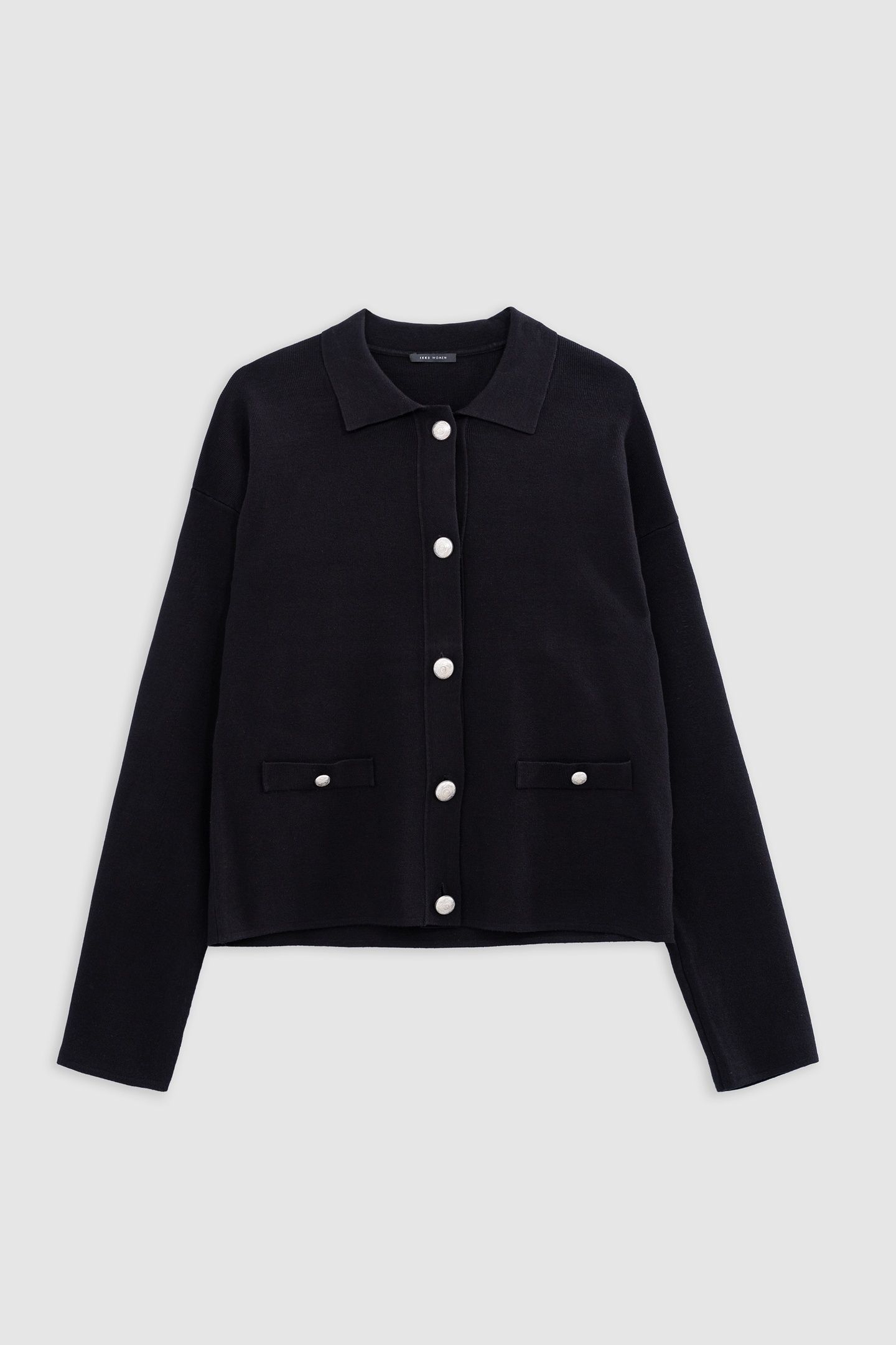 BLACK LOOSE KNIT CARDIGAN ENGRAVED METAL BUTTONS 4