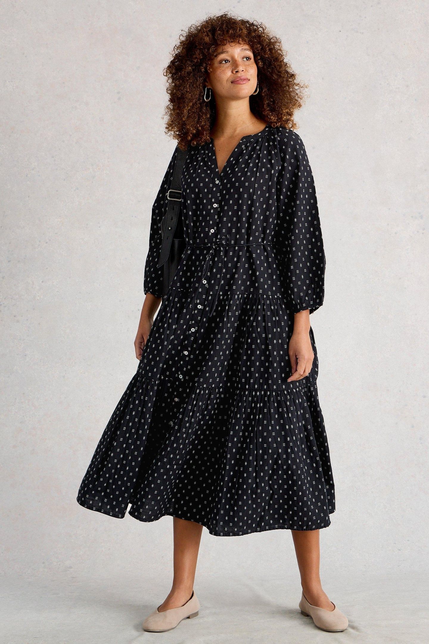 GINA MIDI DRESS BLACK MULTI 1
