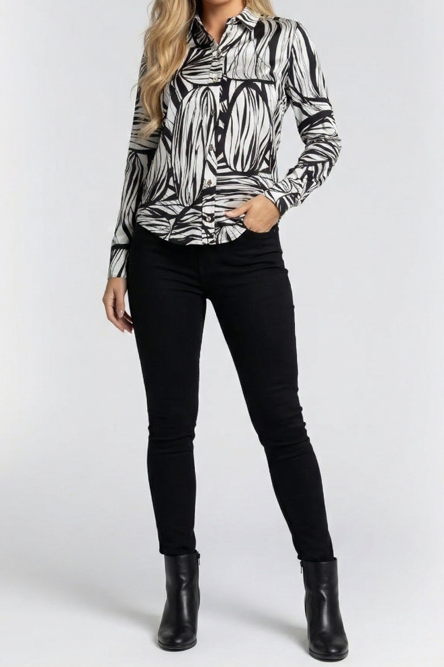 MARCIANO BY GUESS MELISSA PRINTED SHIR ABSTRACT LEAVES PRIN 1