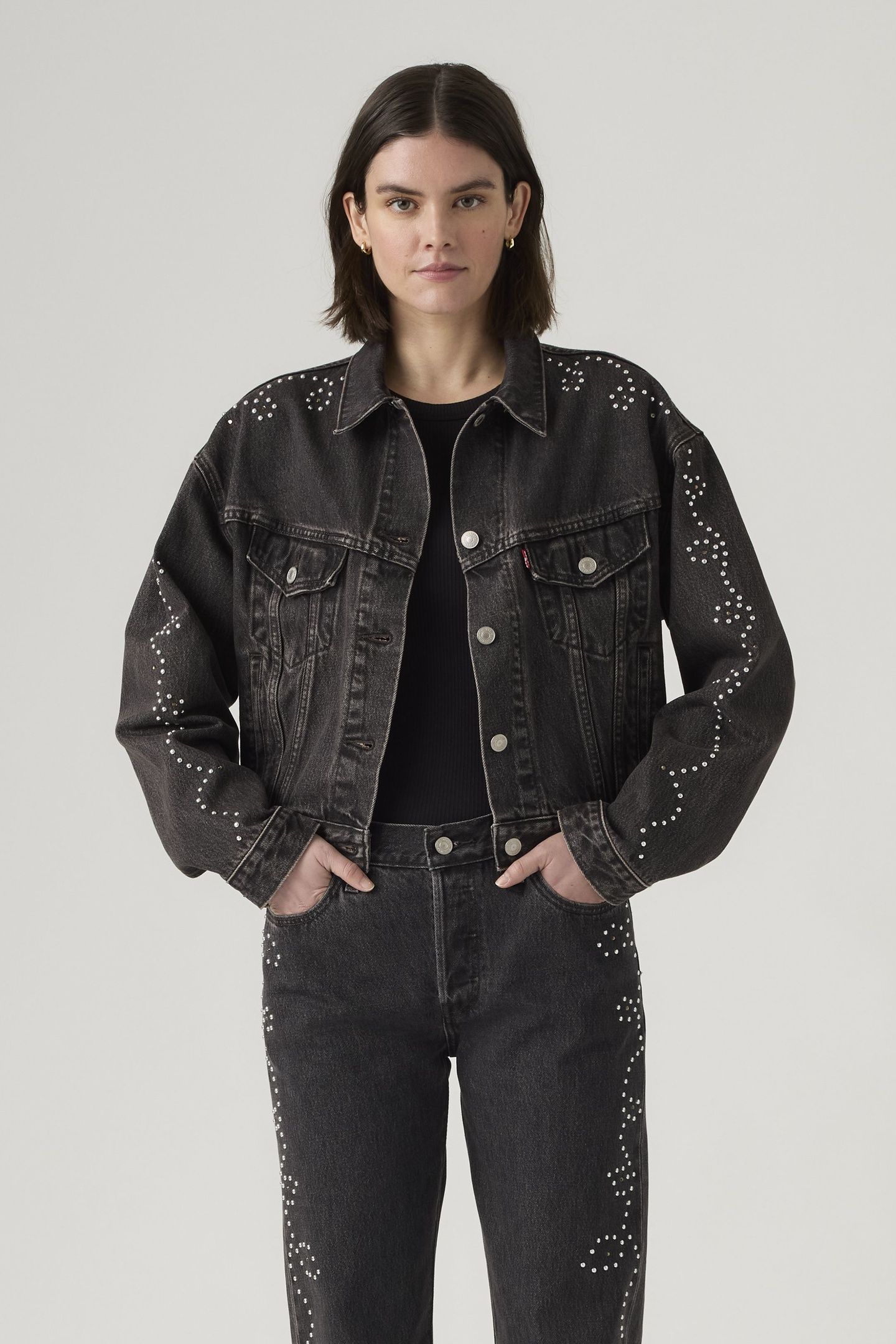 SHRUNKEN 90S NO PLEAT BEJEWELED TRUCKER 1