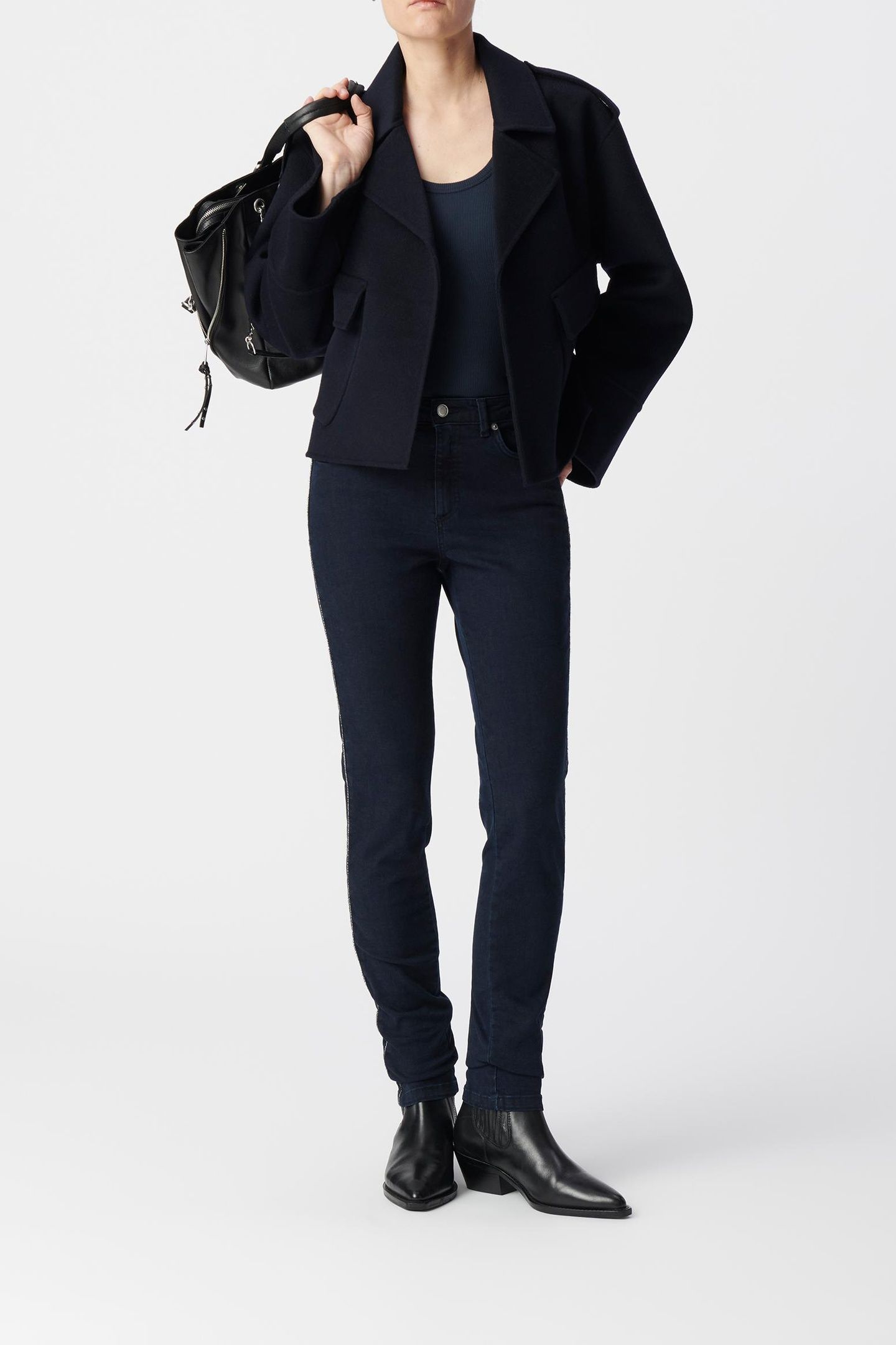 DARK BLUE SLIM JEANS WITH ROXANNE CHAIN MOTIF ON SIDES 1