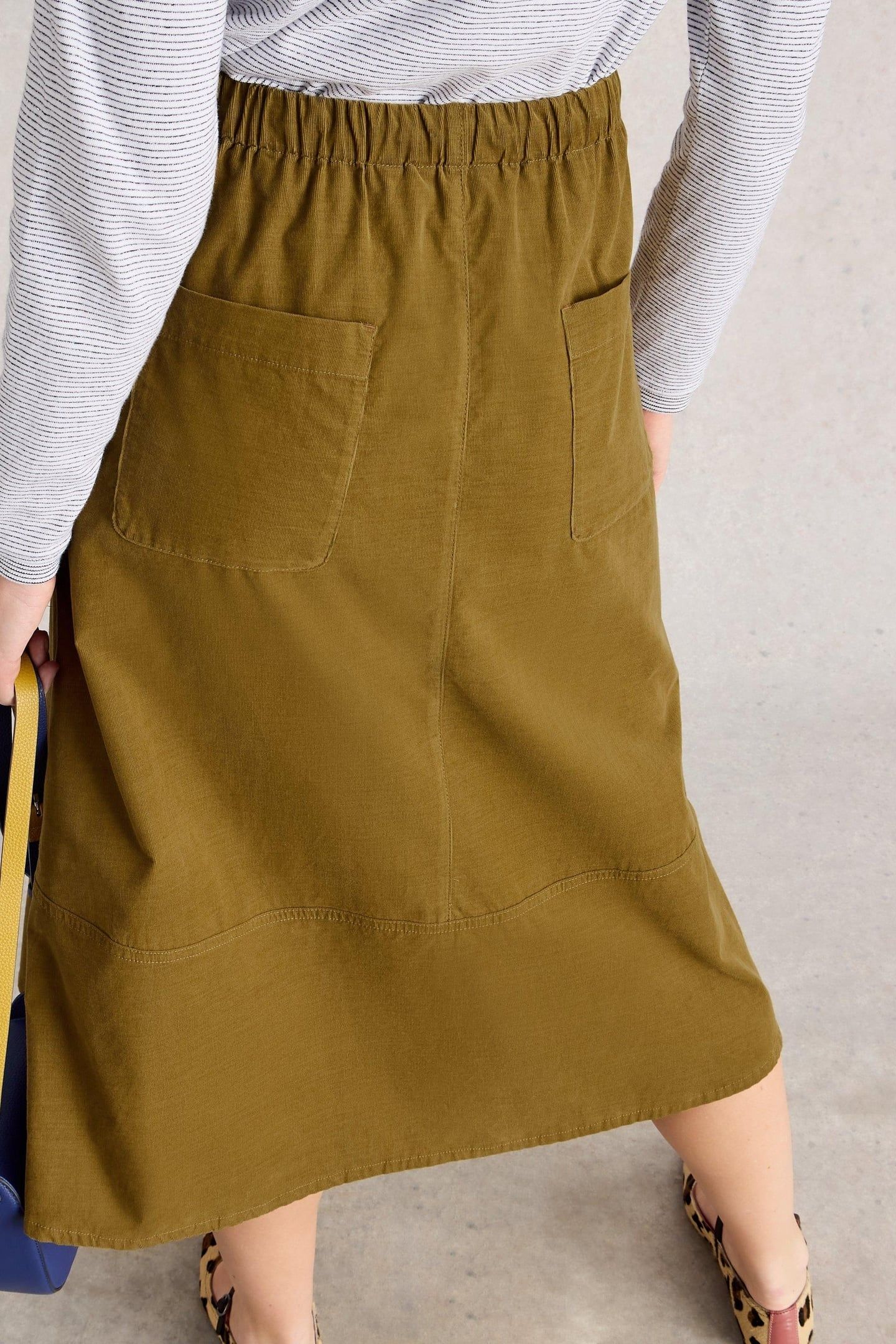 TILLY CORD MIDI SKIRT KHAKI GREEN 2