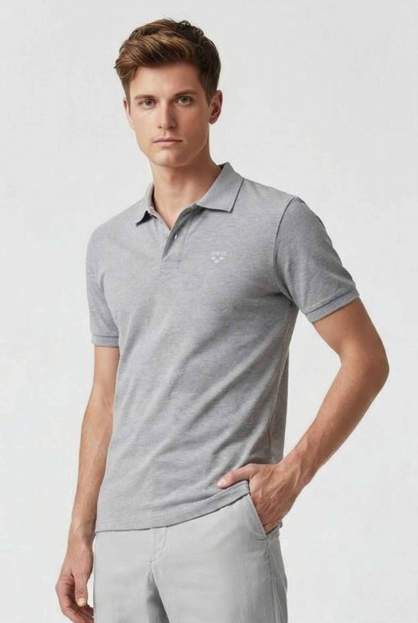 MEN'S POLOSHIRT SOLID COTTON PIQUET MEDIUM GREY HEATHER-WHIT 1