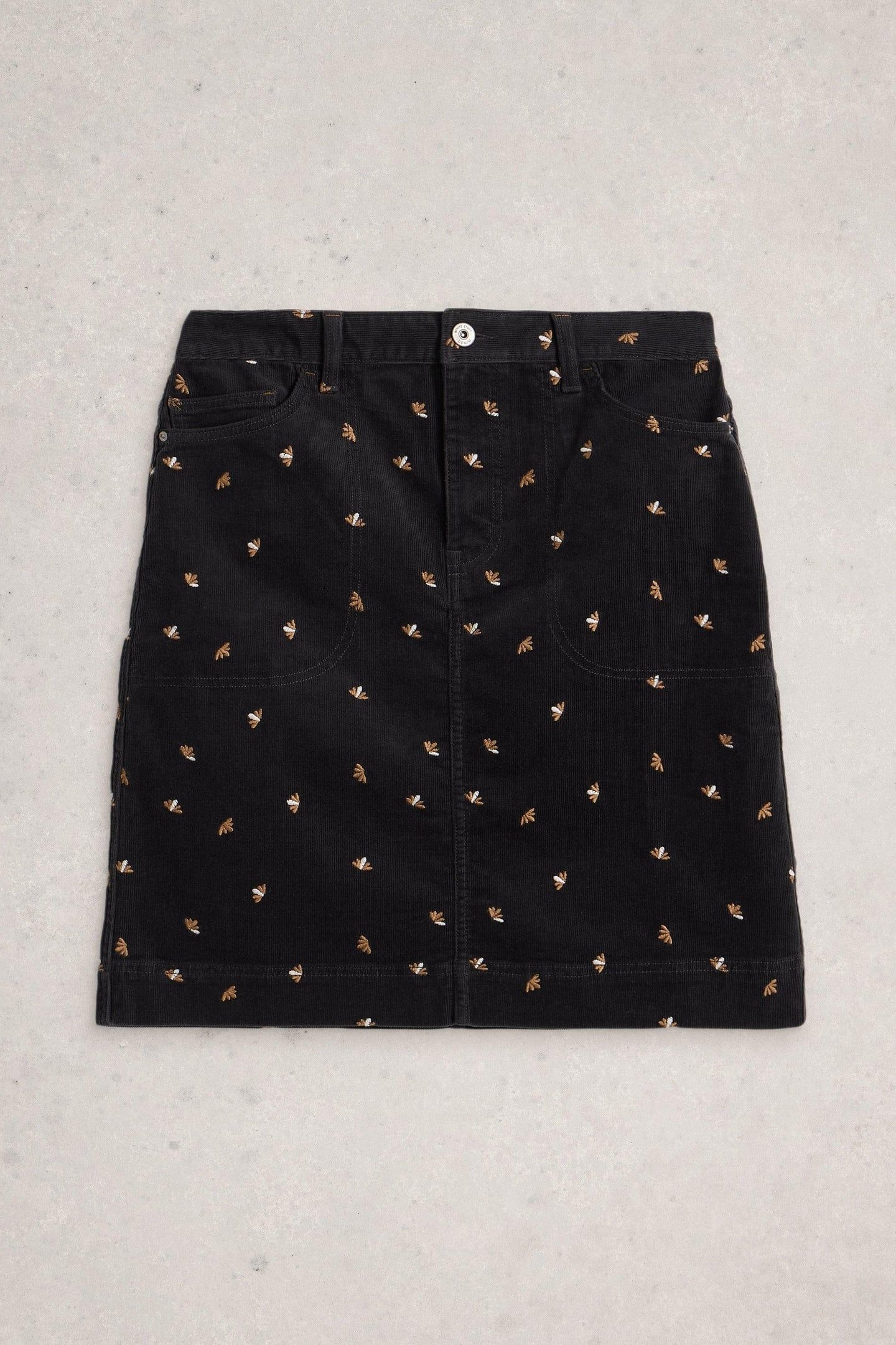 TIA EMBROIDERED CORD SKIRT GREY MULTI 4