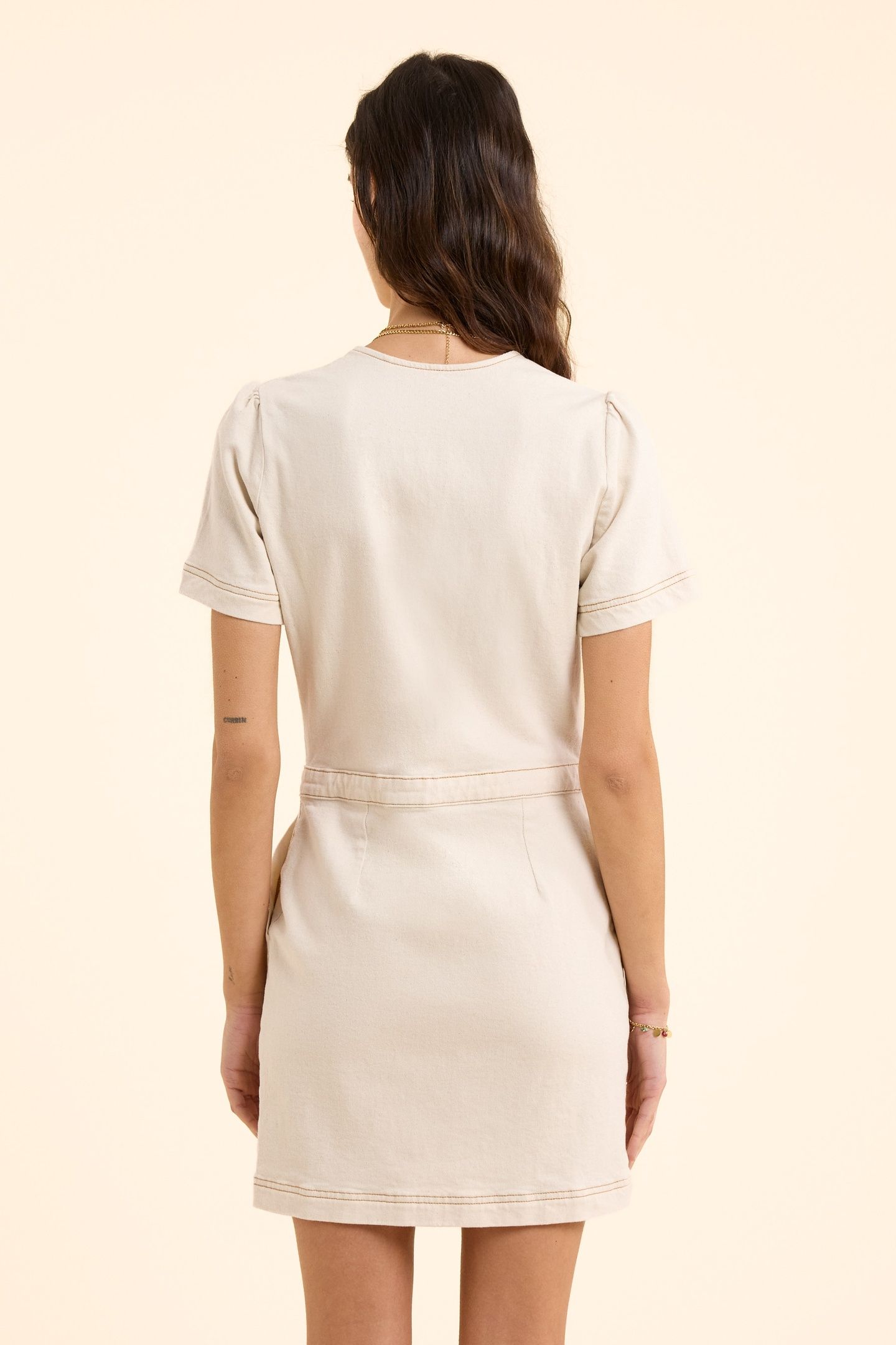 ECRU DENIM DRESS WITH OCHRE TOPSTITCHING ECRU 4