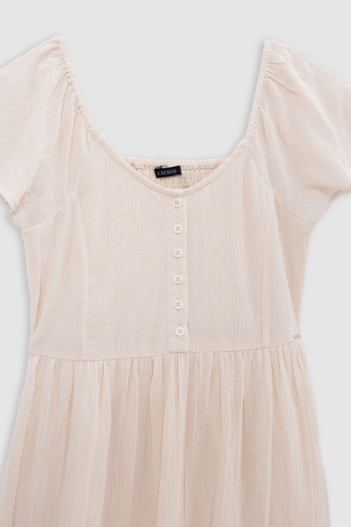 LONG ECRU DRESS WITH ELASTICATED NECKLINE 2