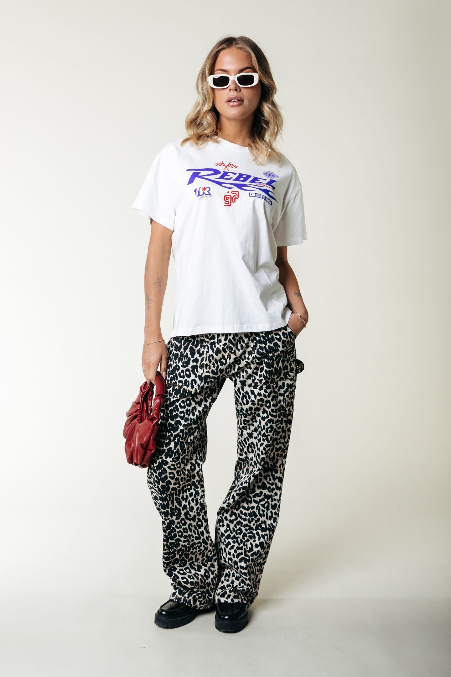 TINSLEY LEOPARD DENIM WORKER PANTS BEIGE 1