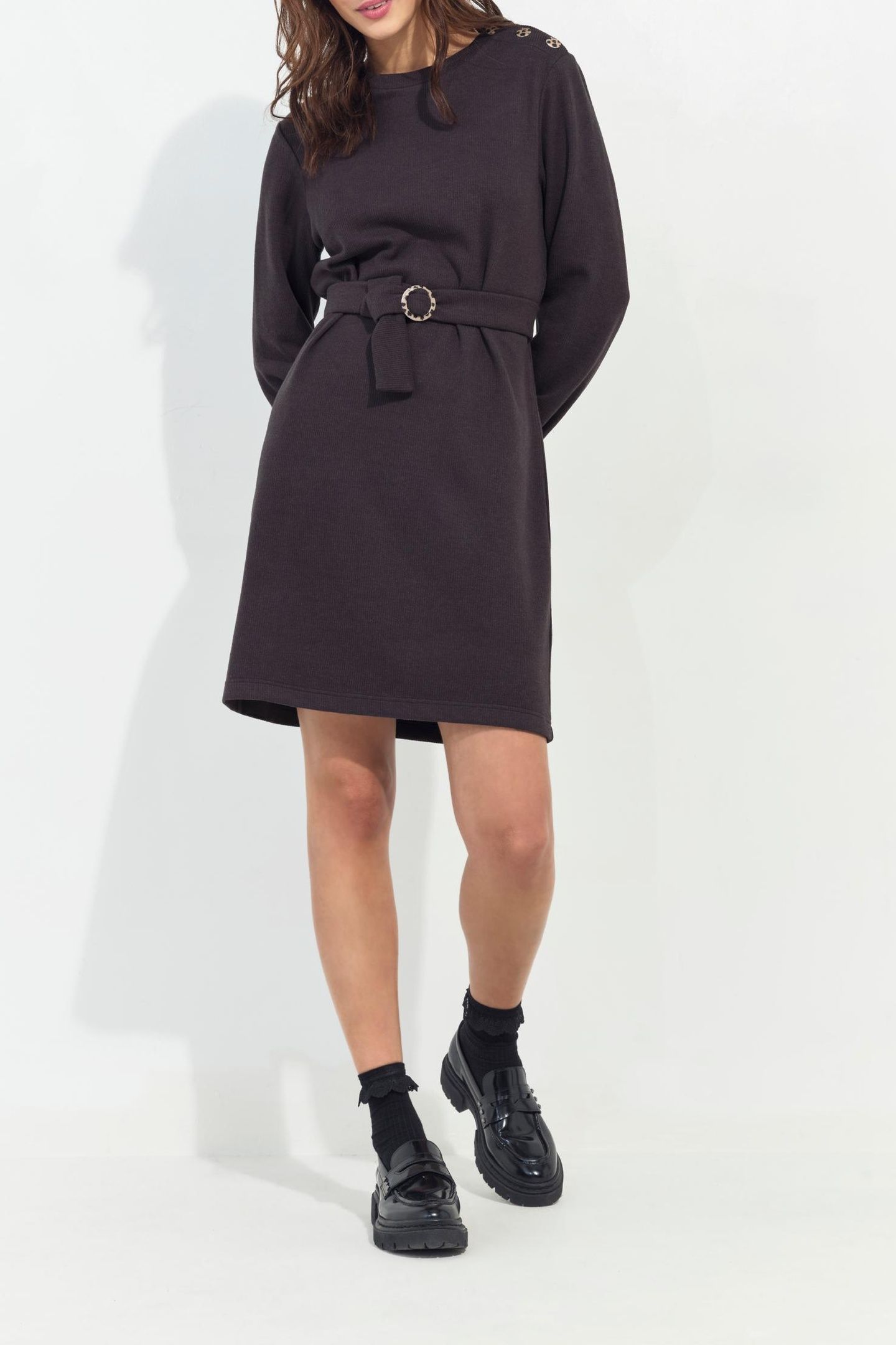 RAVENA - DARK GREY RIBBED KNIT SWEATSHIRT DRESS 2