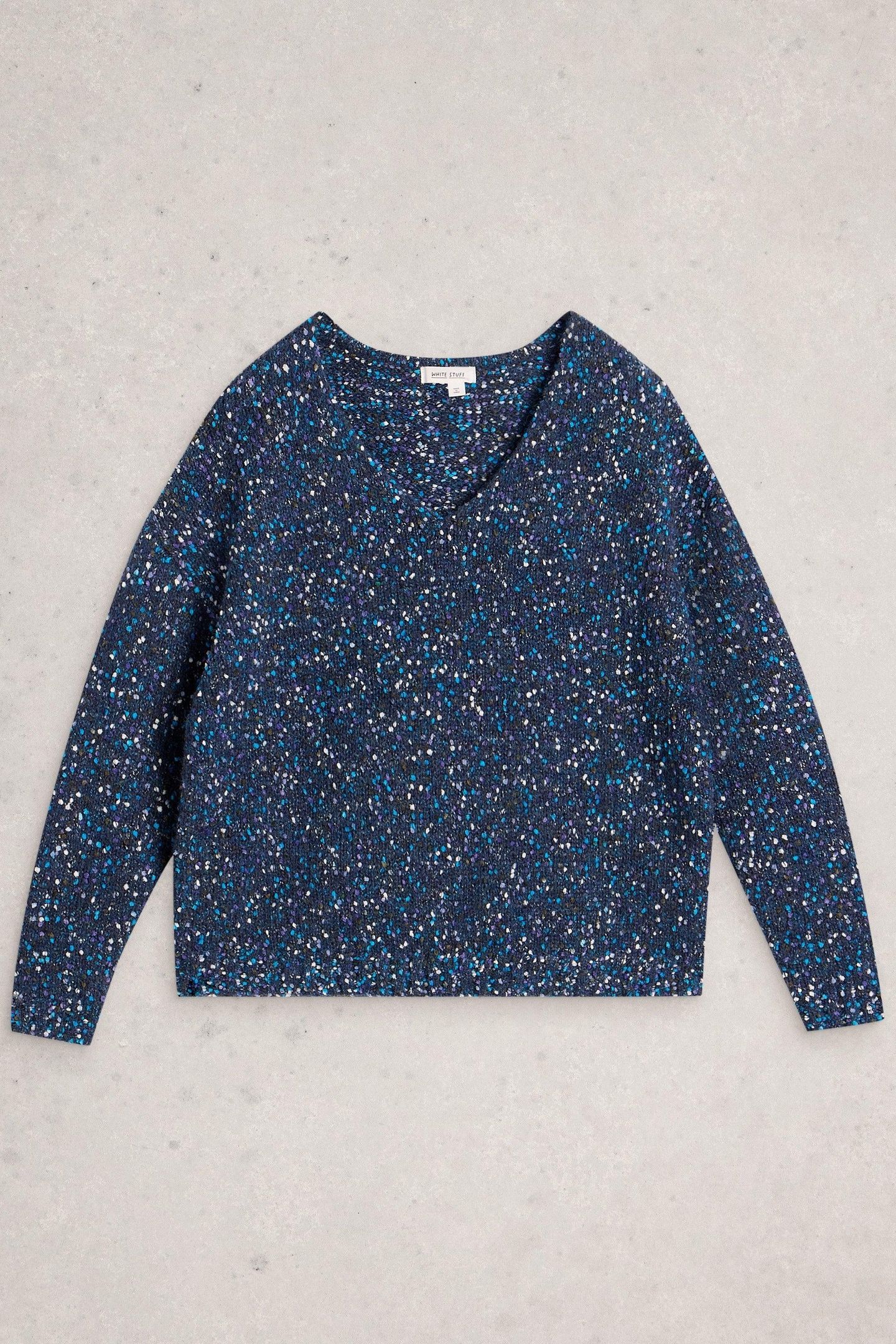 TEXTURED V NECK JUMPER DARK NAVY 3
