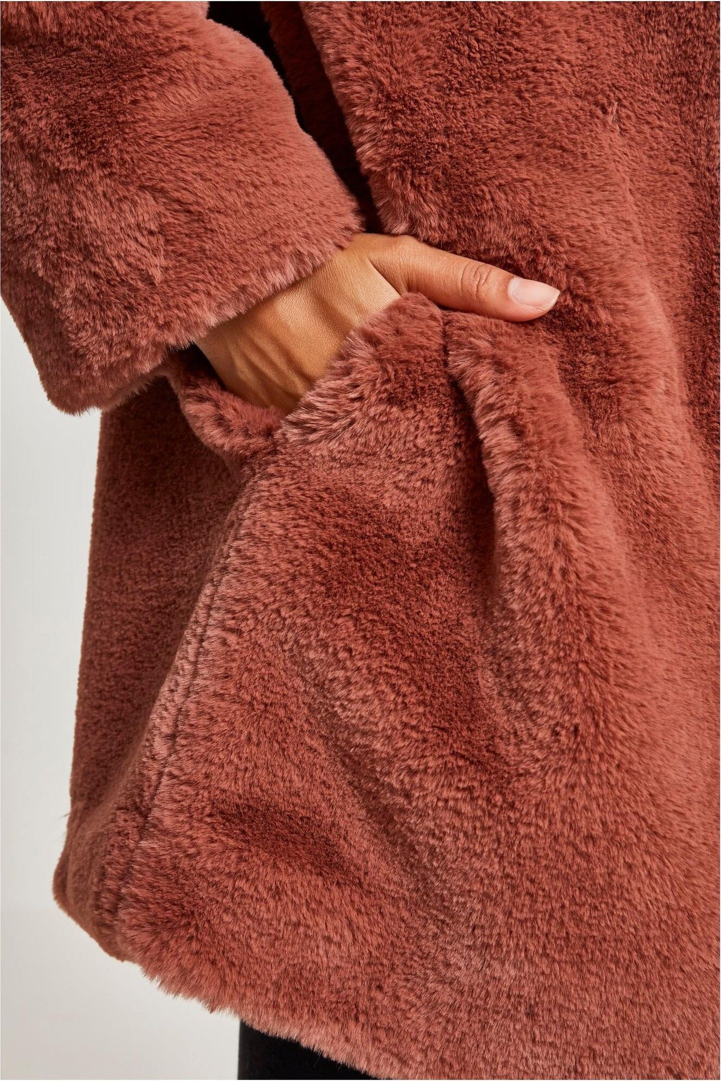 LADIES HOODED TEDDY COAT DARKROSE 7