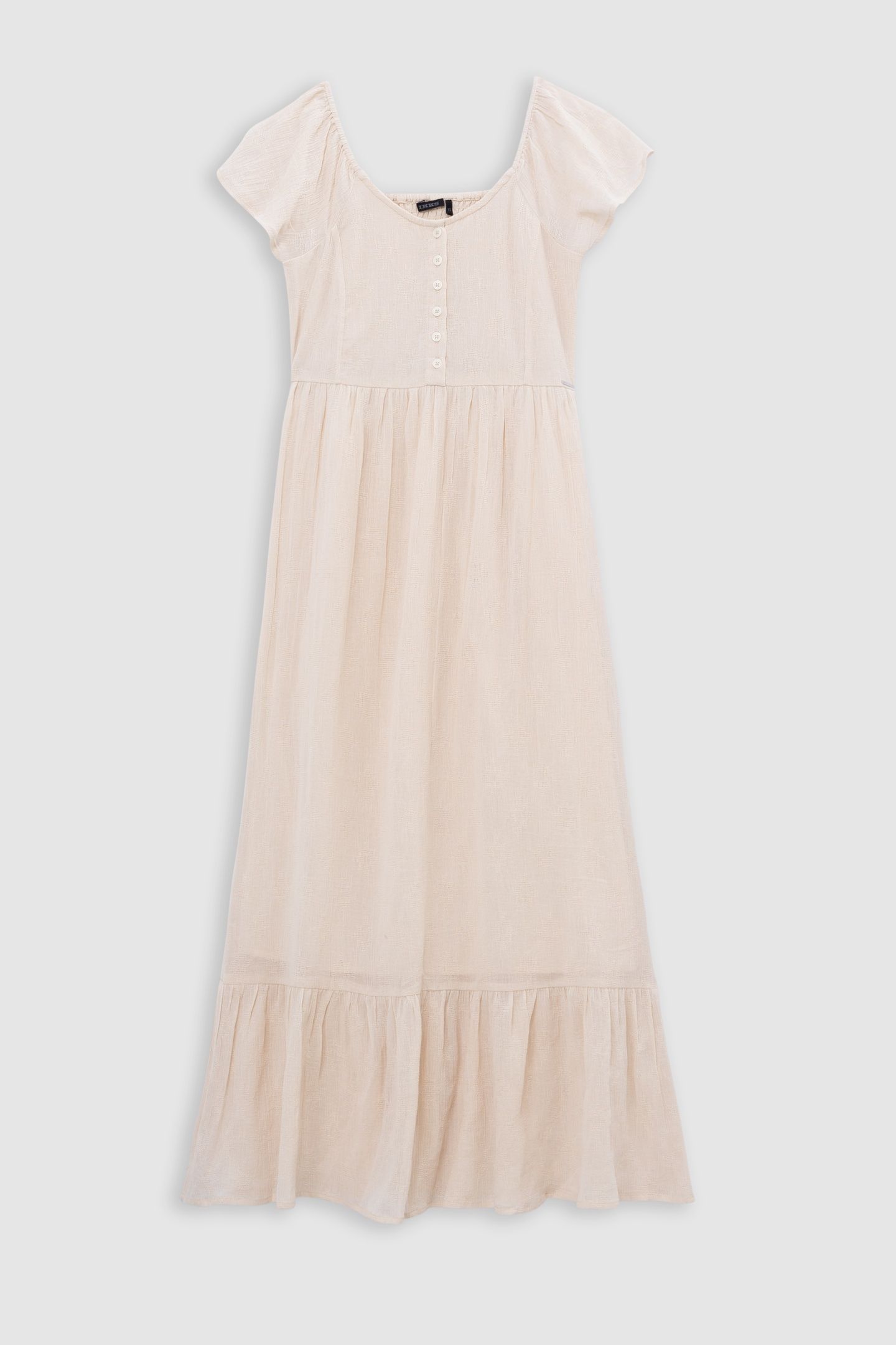LONG ECRU DRESS WITH ELASTICATED NECKLINE 1