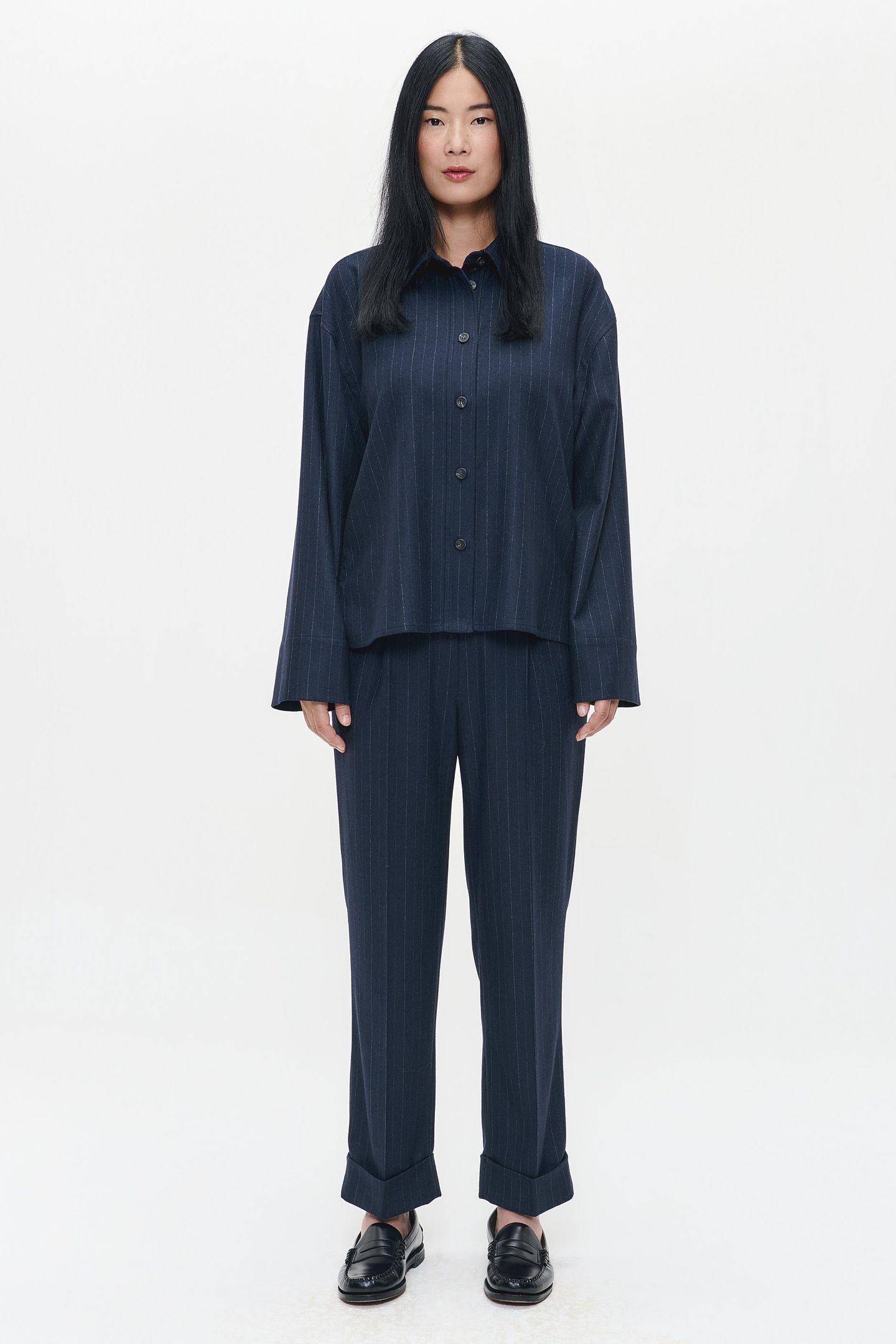 PIN STRIPE SHIRT JACKET MIDNIGHT BLUE 1