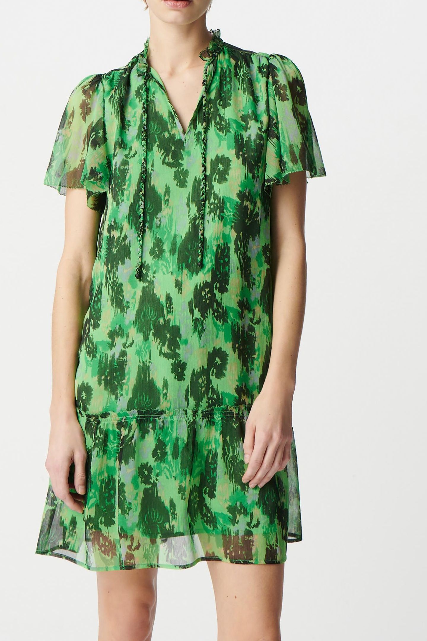 LOOSE-FITTING GREEN DRESS IN ABSTRACT PRINT 2