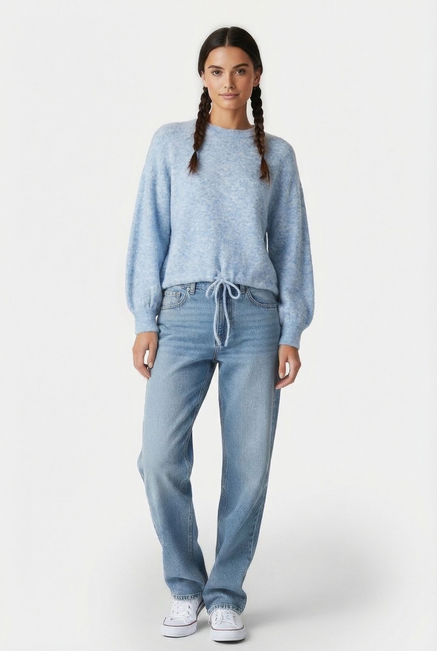 PUFF SLEEVE SWEATER WOOL ELASTANE BLEND KNIT POWDER BLUE 1
