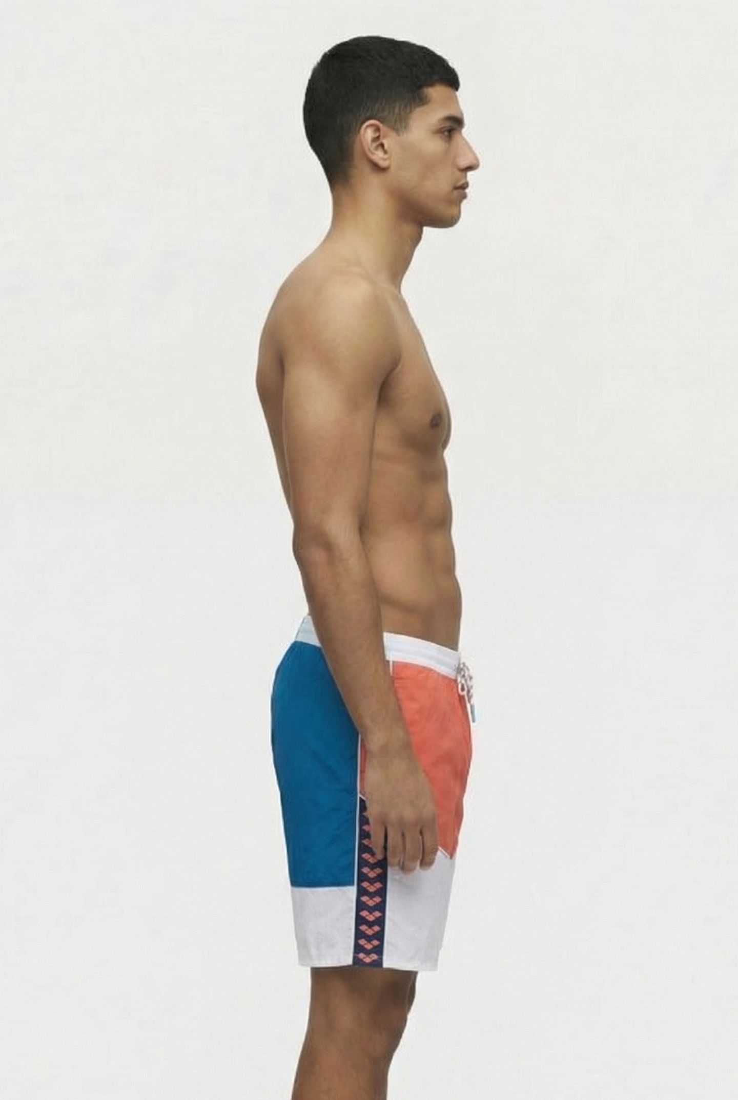 MEN'S ARENA TEAM STRIPE BERMUDA PANEL WHITE-CALYPSO CORAL-BL 3