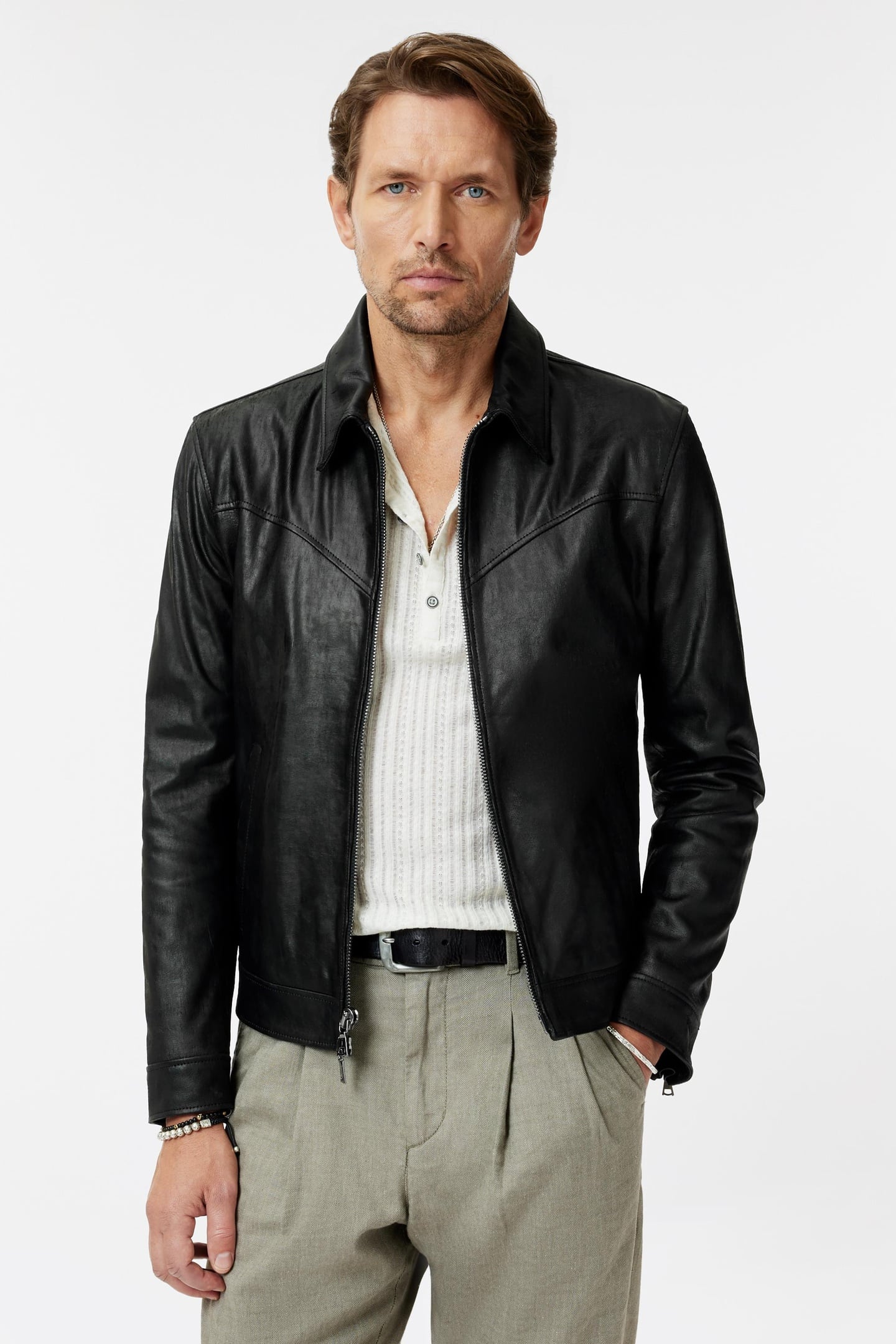WESTERN YOKE ZIP JACKET WITH MULTI WELT BLACK 1