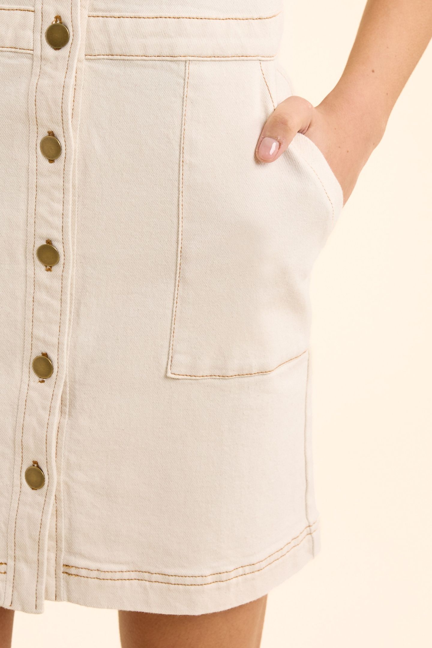 ECRU DENIM DRESS WITH OCHRE TOPSTITCHING ECRU 5