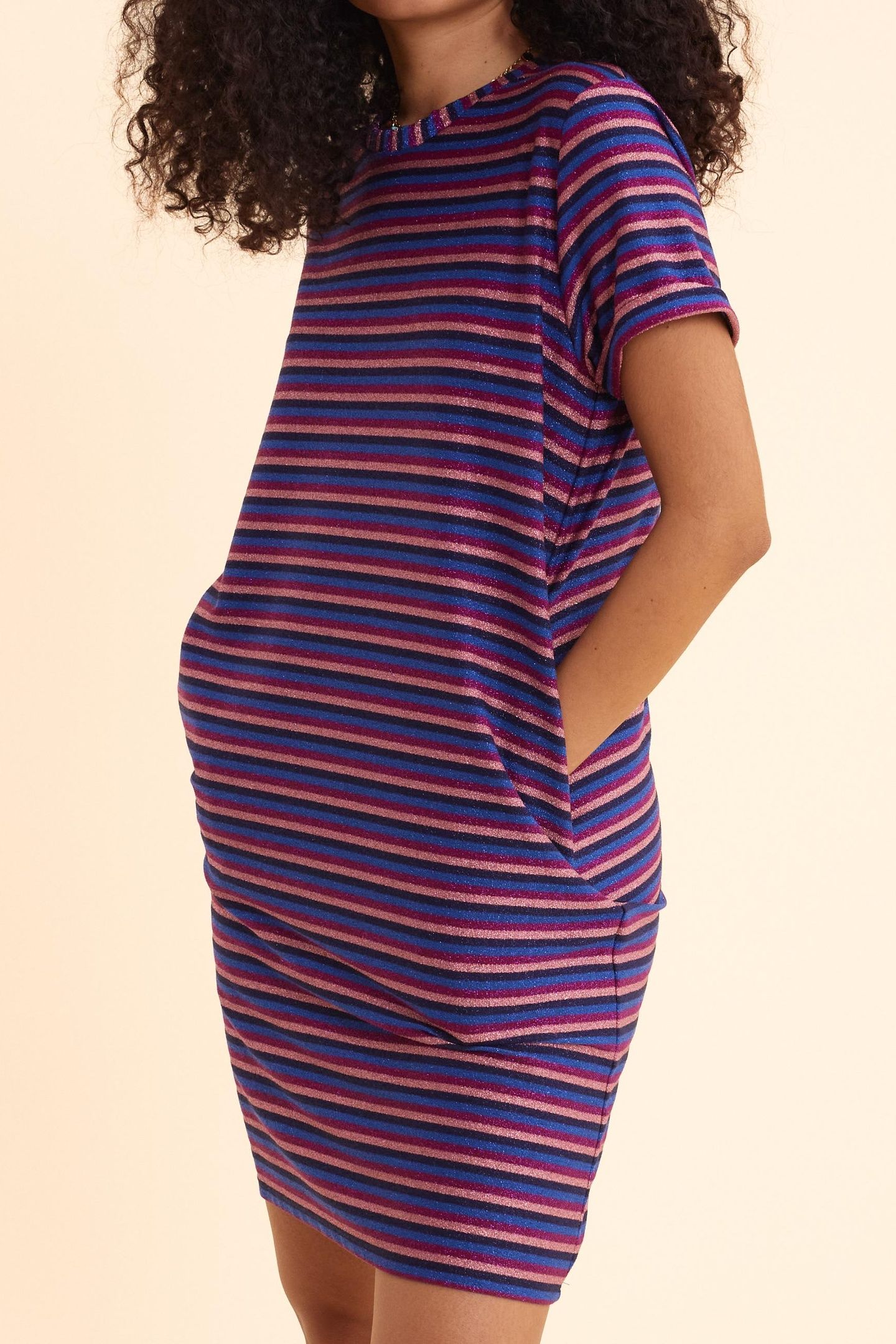 PURPLE STRIPED LUREX MULTICO DRESS VIOLINE 2