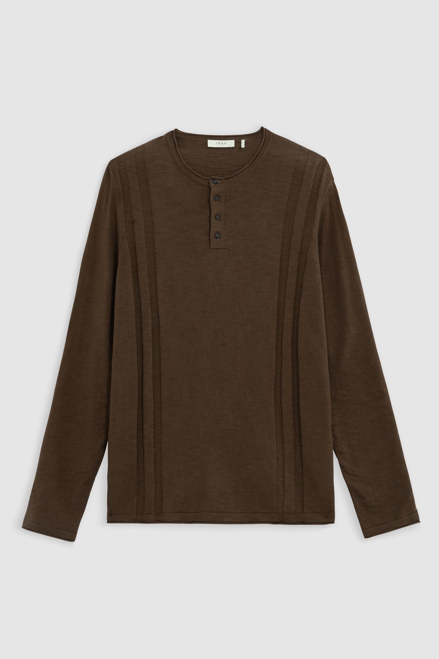 KHAKI ORGANIC COTTON FINE KNIT BUTTON-NECK SWEATER 4