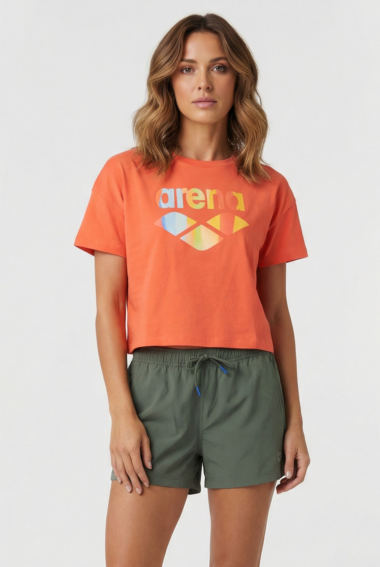 WOMEN'S ARENA CROP TEE PRINTED CALYPSO CORAL 1