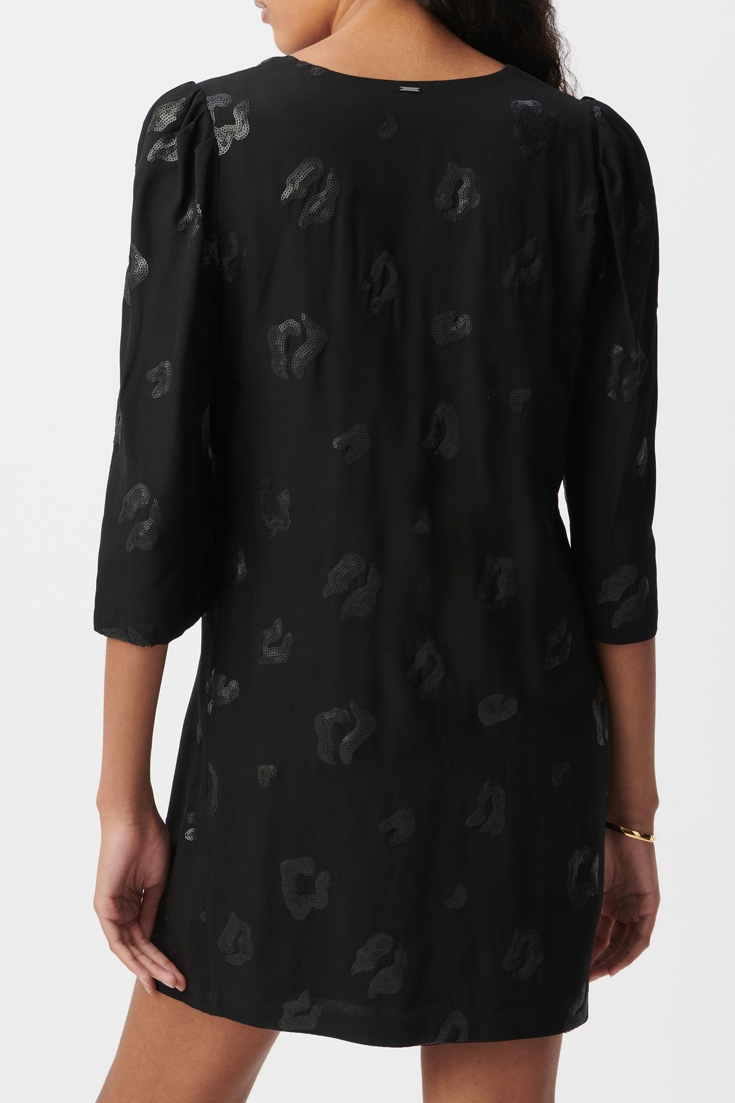 BLACK SEQUIN-EMBROIDERED LEOPARD PRINT DRESS 3