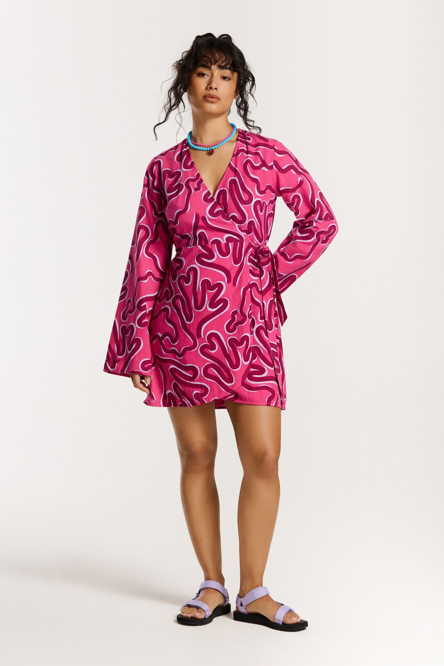 JANELLE DRESS SWIRLY CORAL PINK MAGENTA SWIRLY CORAL 3