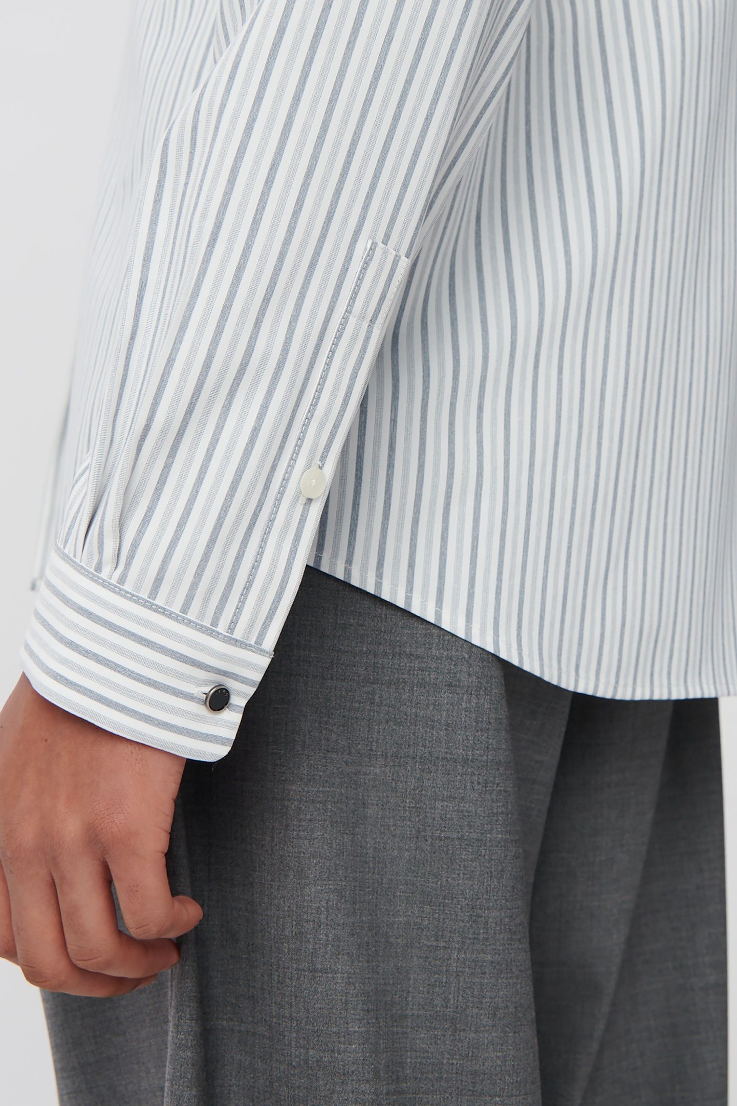 WHITE SEAWOOL® REGULAR SHIRT WITH NAVY STRIPES 5
