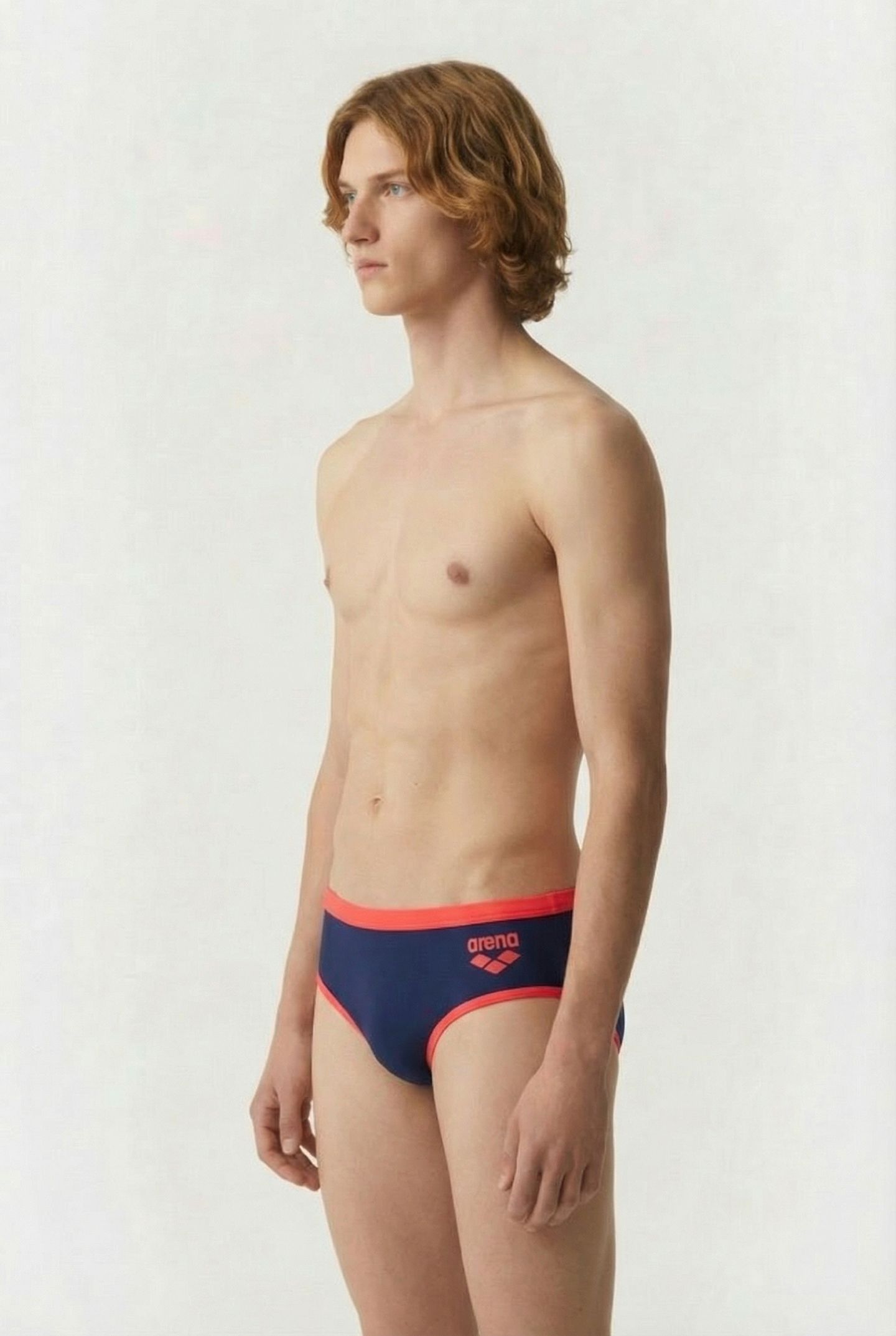 MEN'S ARENA ONE 12CM SWIM BRIEFS BIG LOG NAVY FLUO RED 3