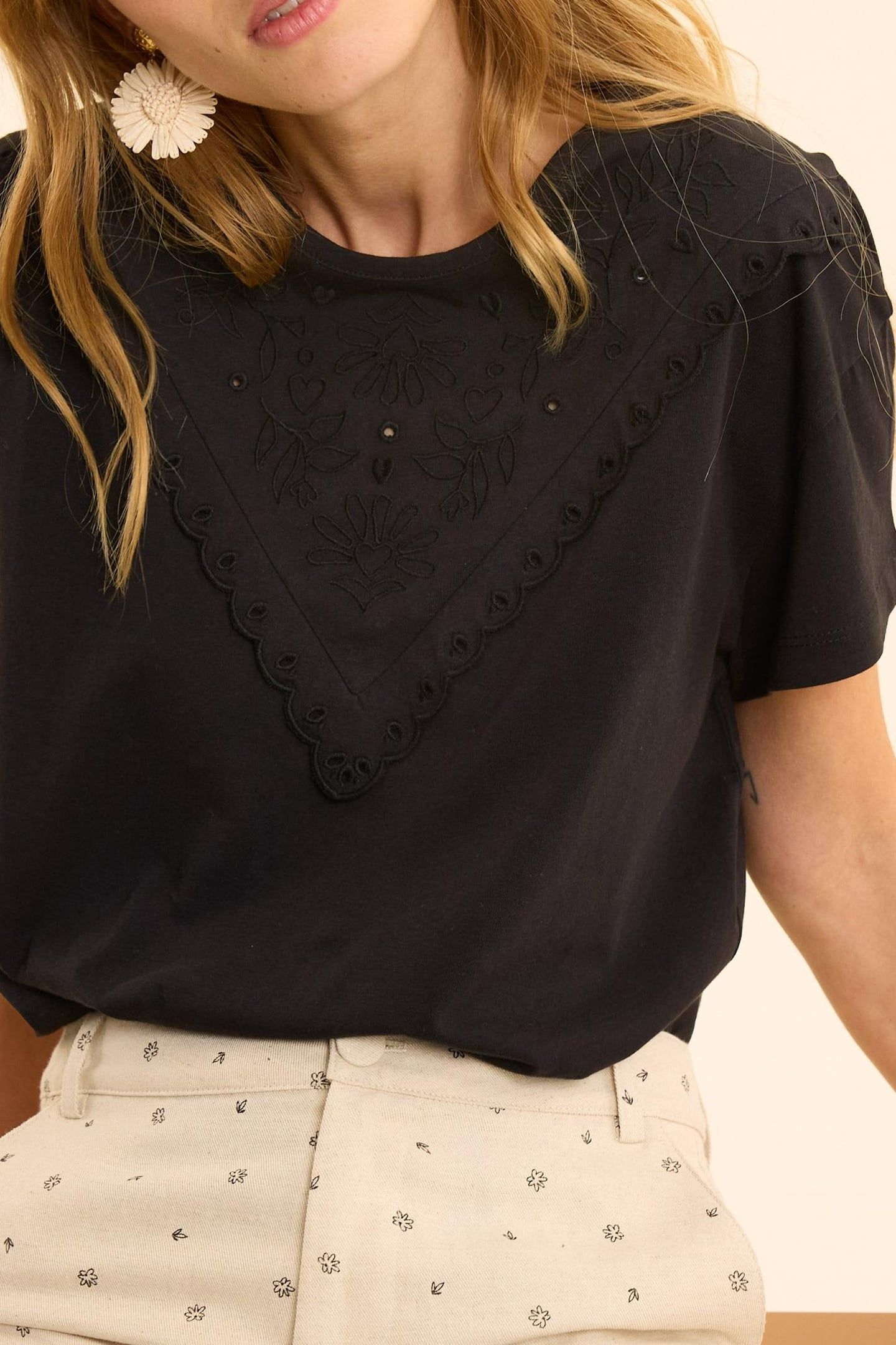 BLACK SHORT-SLEEVE T-SHIRT WITH EMBROIDERED BIB BLACK 1