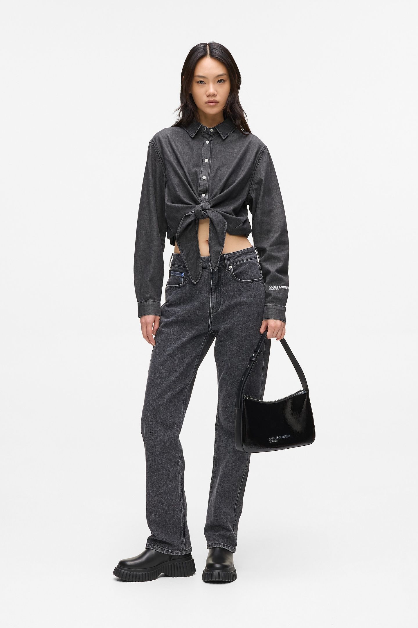 WASHED BLACK KLJ DENIM WRAP BLOUSE 3