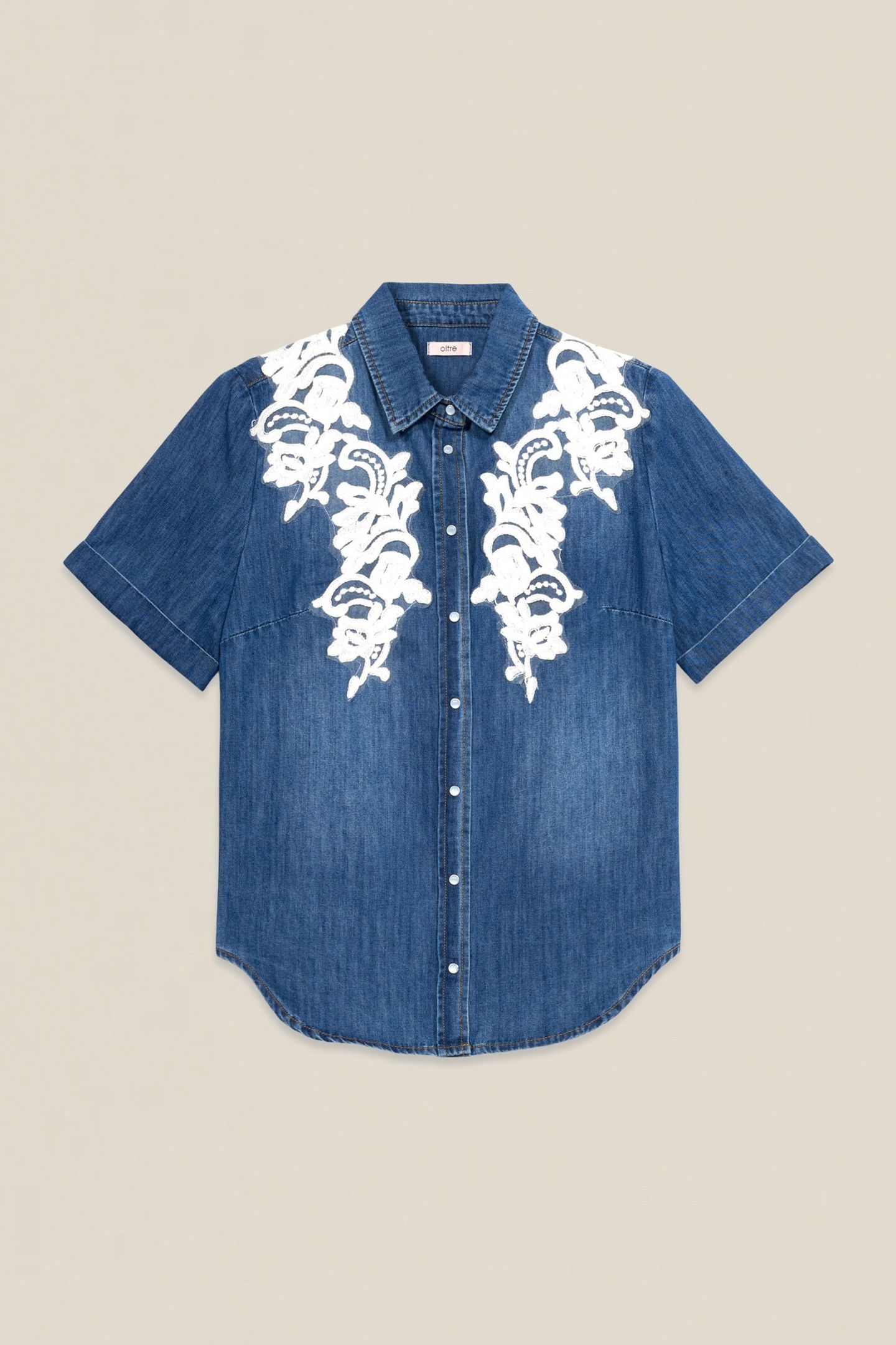 DENIM SHIRT WITH FLORAL EMBROIDERY BLUE 4