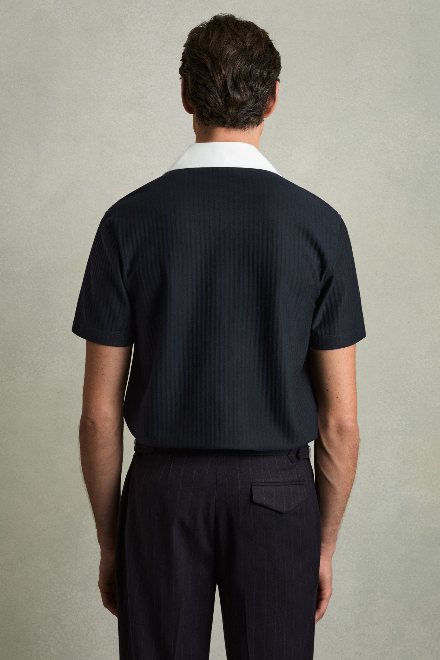 SS TEXTURED COLOUR BLOCK CUBAN SHIRT NAVY/WHITE 2