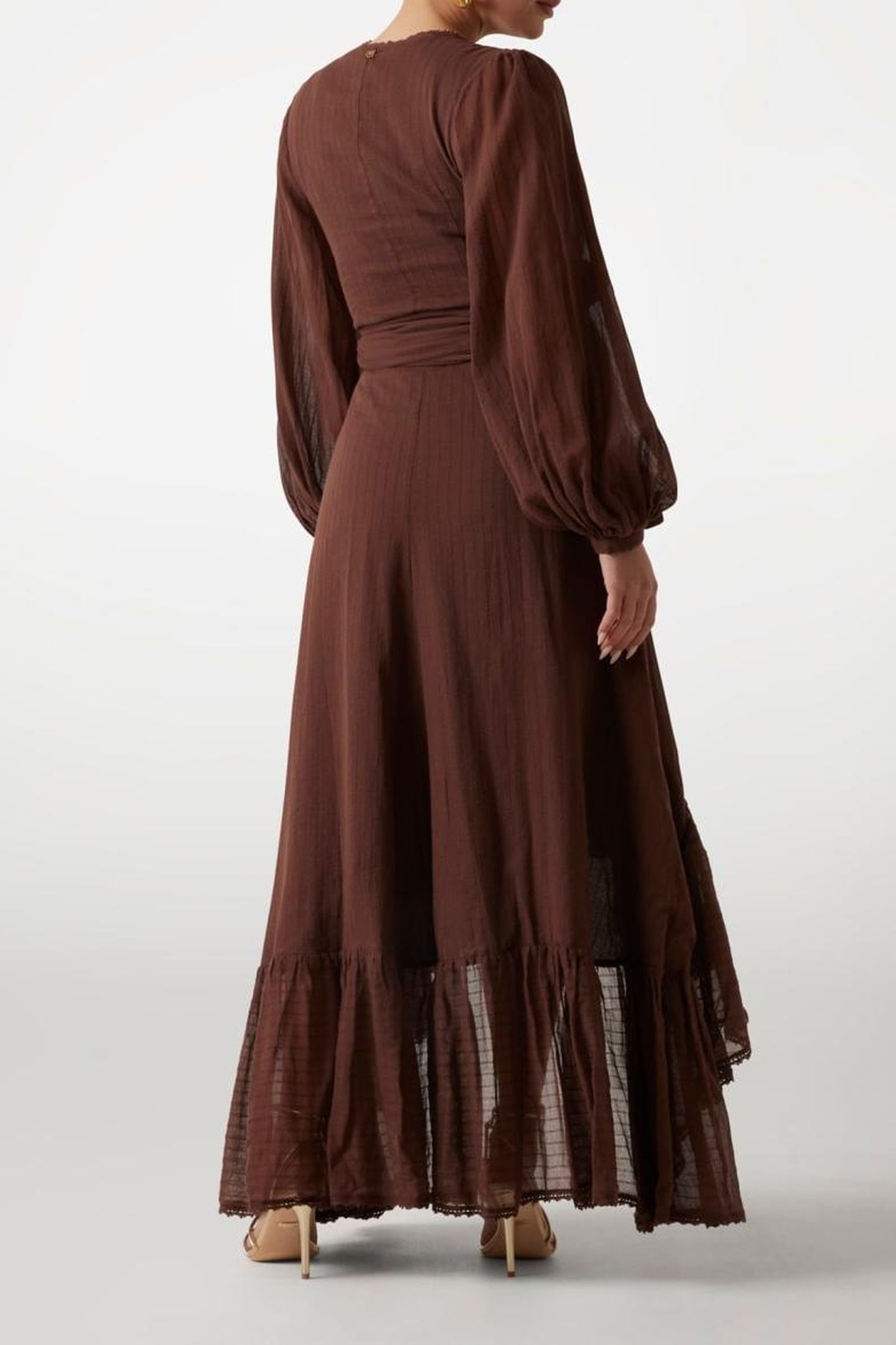 MARCIANO BY GUESS ELSA WRAP FLARE DRESS CIOCCOLATA 2
