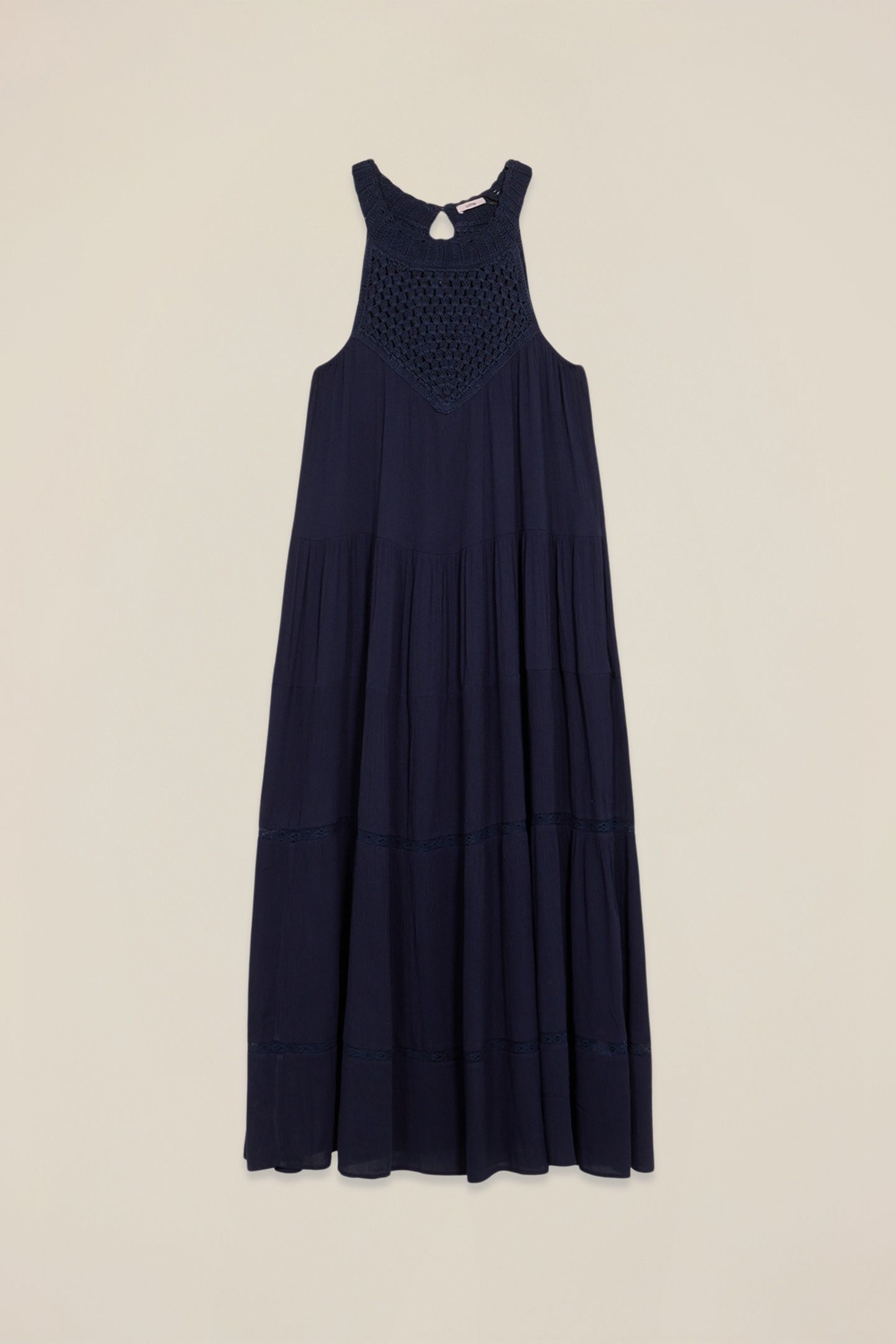 LONG DRESS WITH CROCHET INSERT BLUE 3