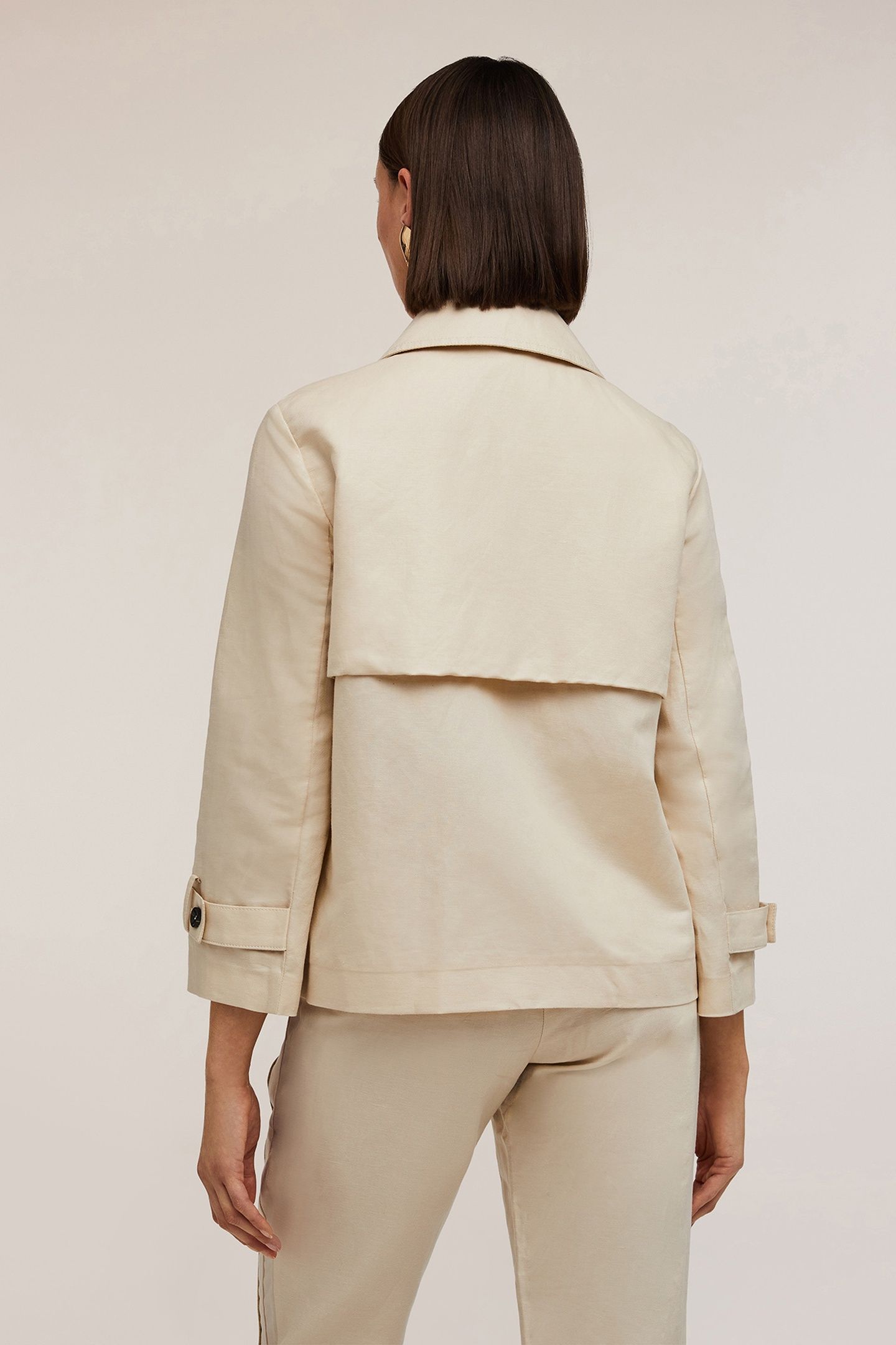 LINEN BLEND CANVAS PEA COAT BEIGE 2