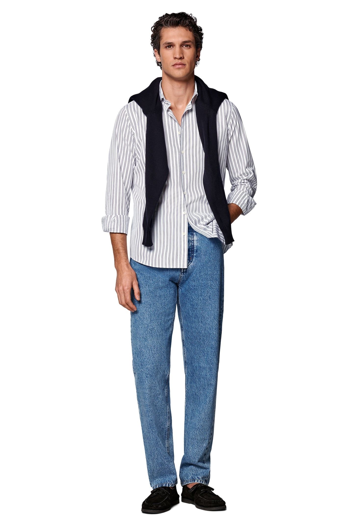 DARK BLUE STRIPE WASHED POPLIN NAVY 3
