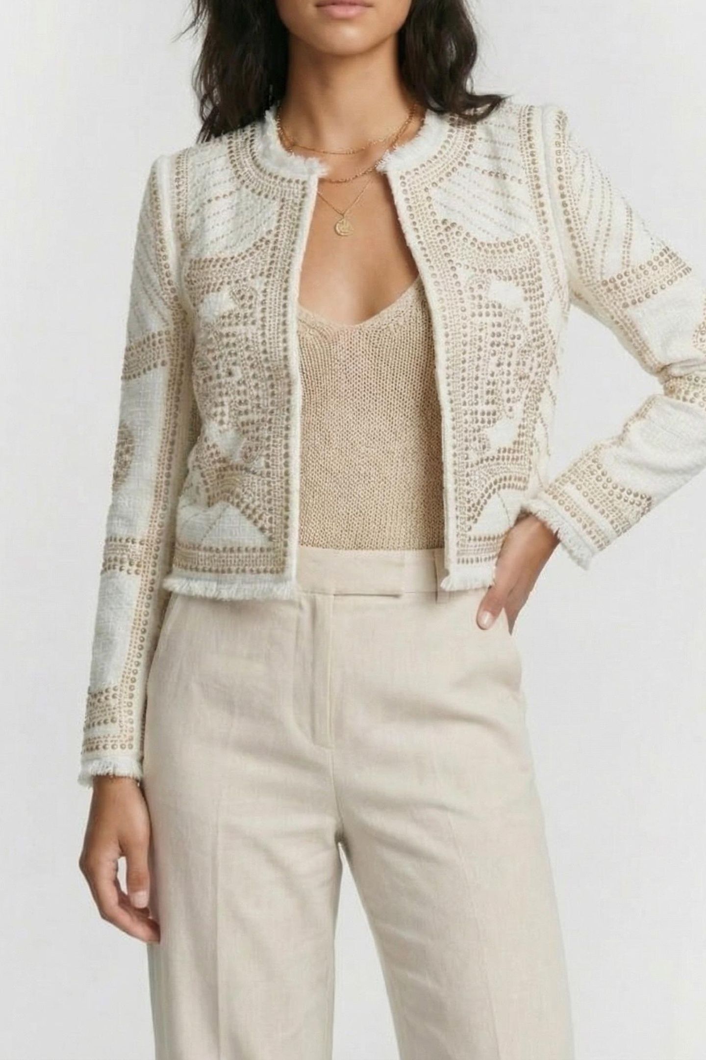 MARCIANO BY GUESS HELENE CROPPED STUDDED JACKET WHITE / GOLD 1