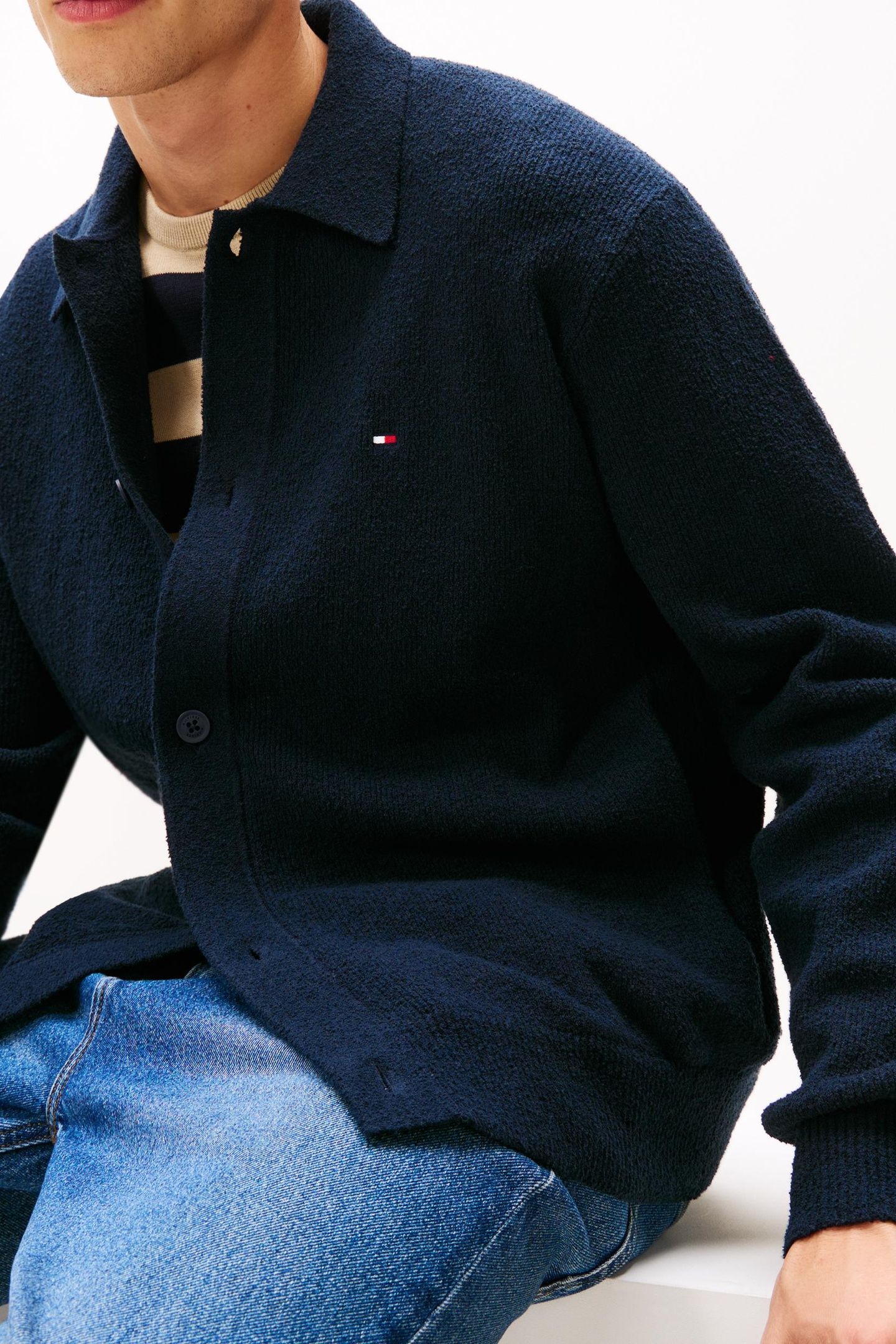 TEXTURED POLO CARDIGAN DESERT SKY 4