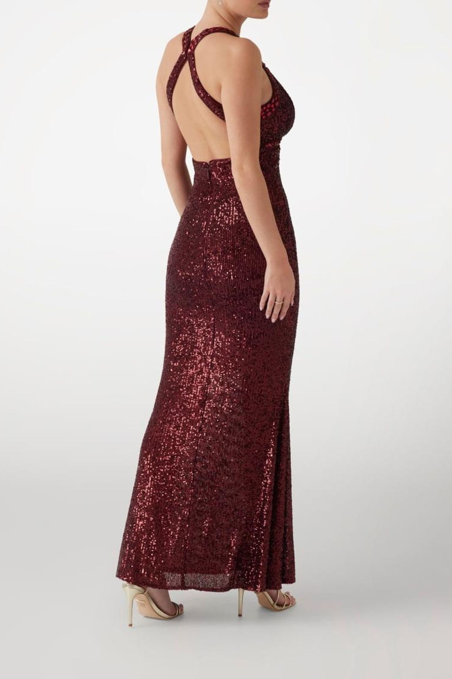 MARCIANO BY GUESS MILANA SEQUIN GOWN DARK JAM RED MULTI 2