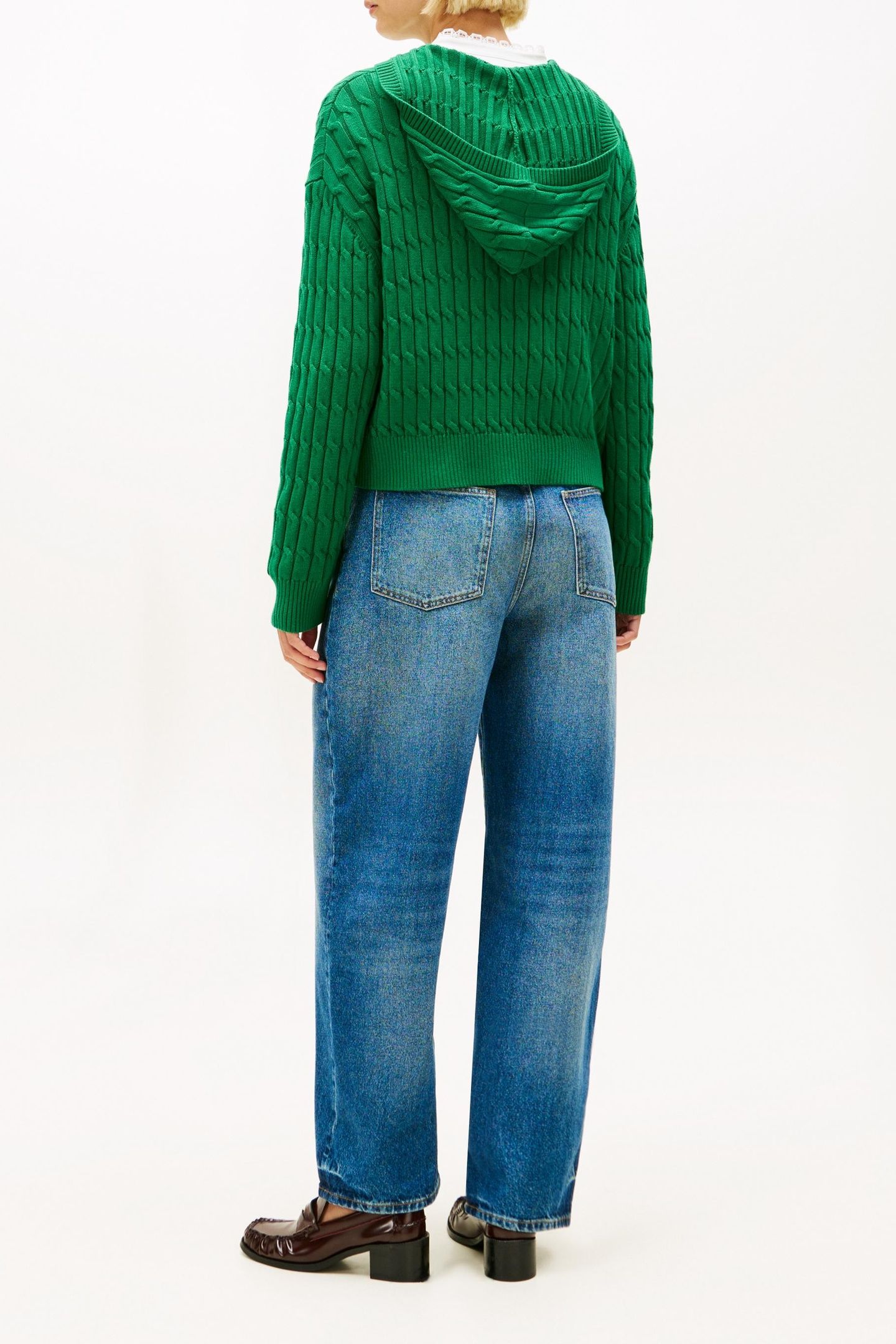 CABLE KNIT ZIP-THRU HOODY NOUVEAU GREEN 5