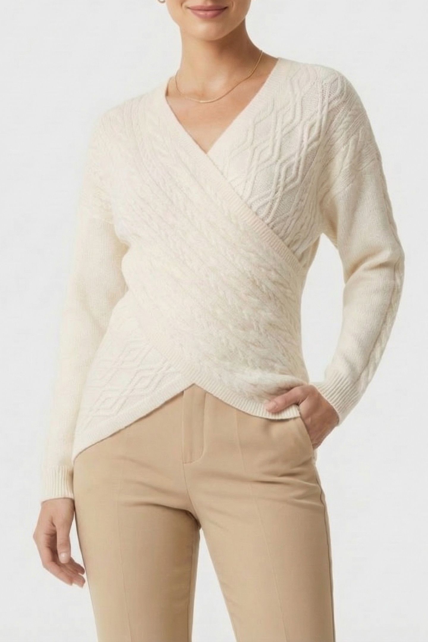 MARCIANO BY GUESS LAVANDA LS CROSSED CABLES TOP PALE PEARL 1