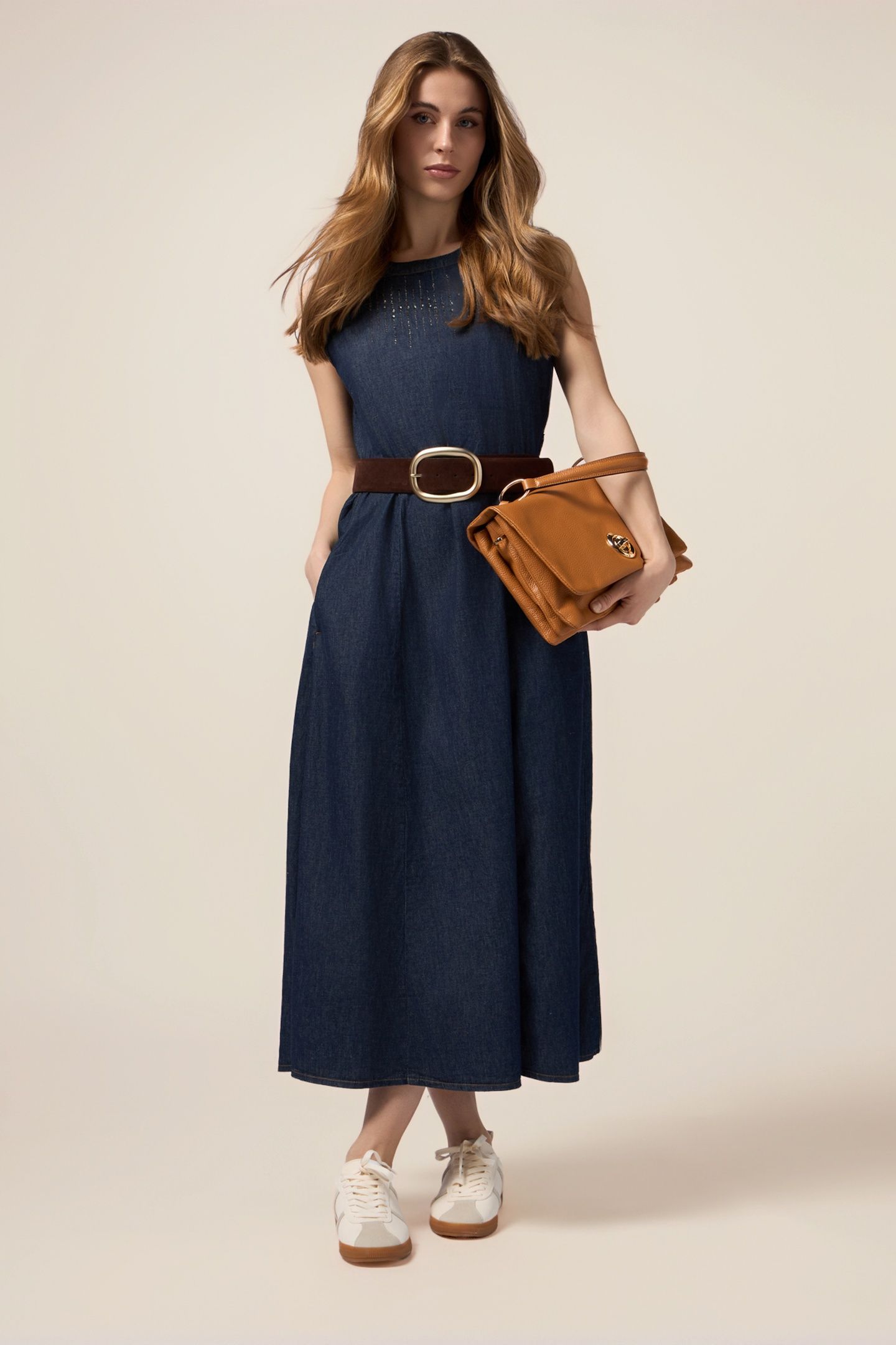 LONG DENIM DRESS WITH MICRO CRYSTALS BLUE 1