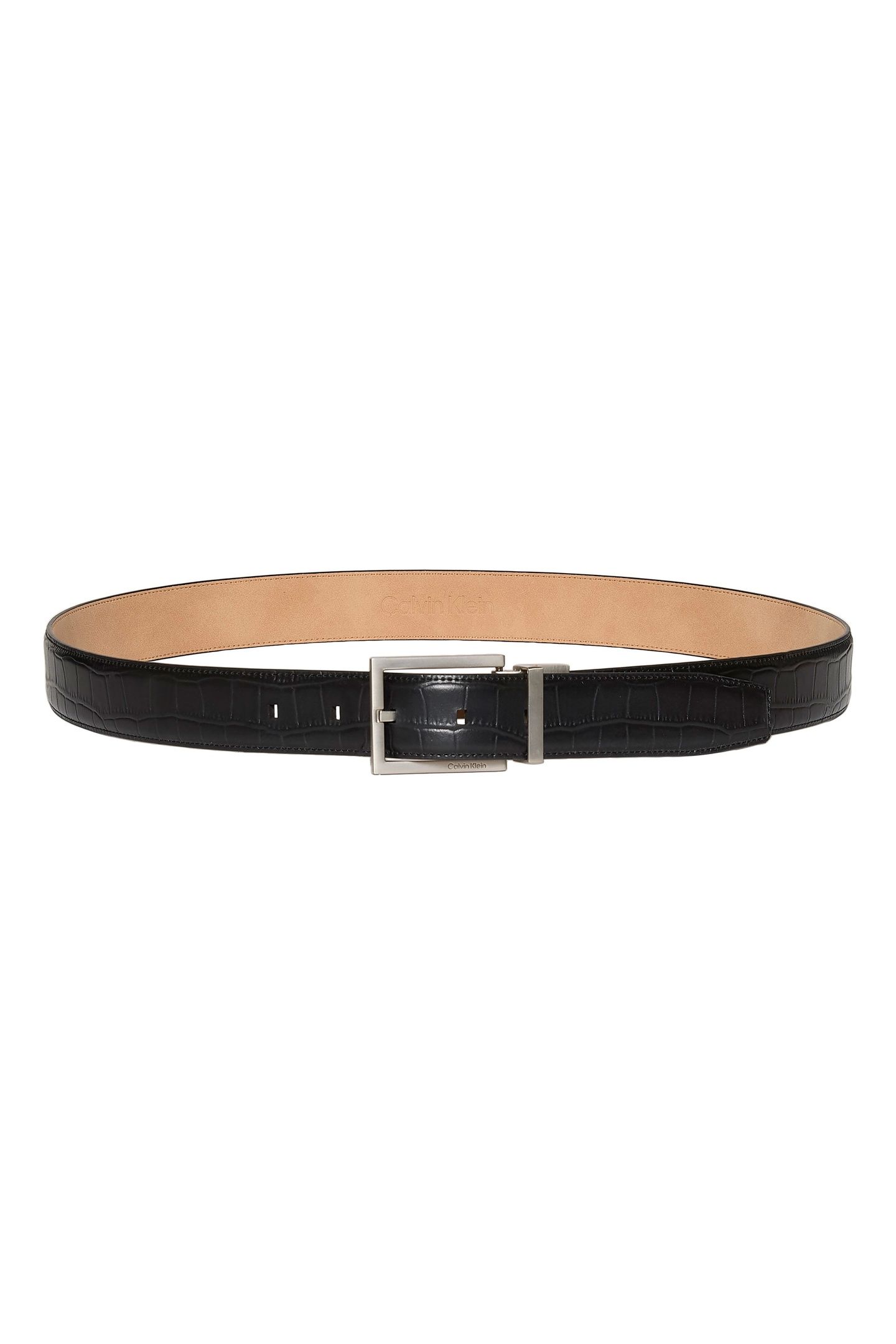 SQUARE BUCKLE CROC BELT BLACK/BRUSHED NICKEL 2