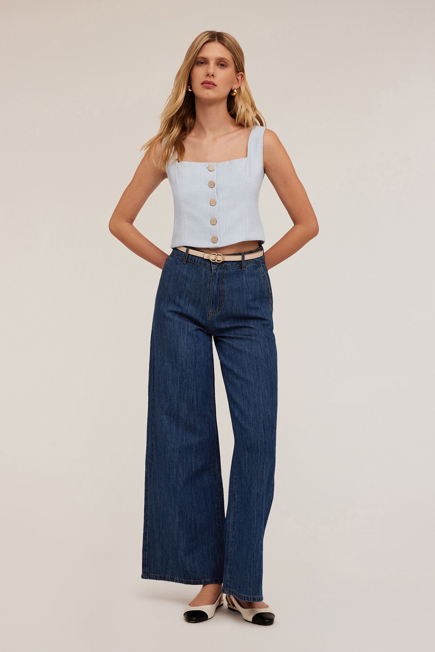 WIDE LEG JEANS IN LINEN BLEND BLUE 1