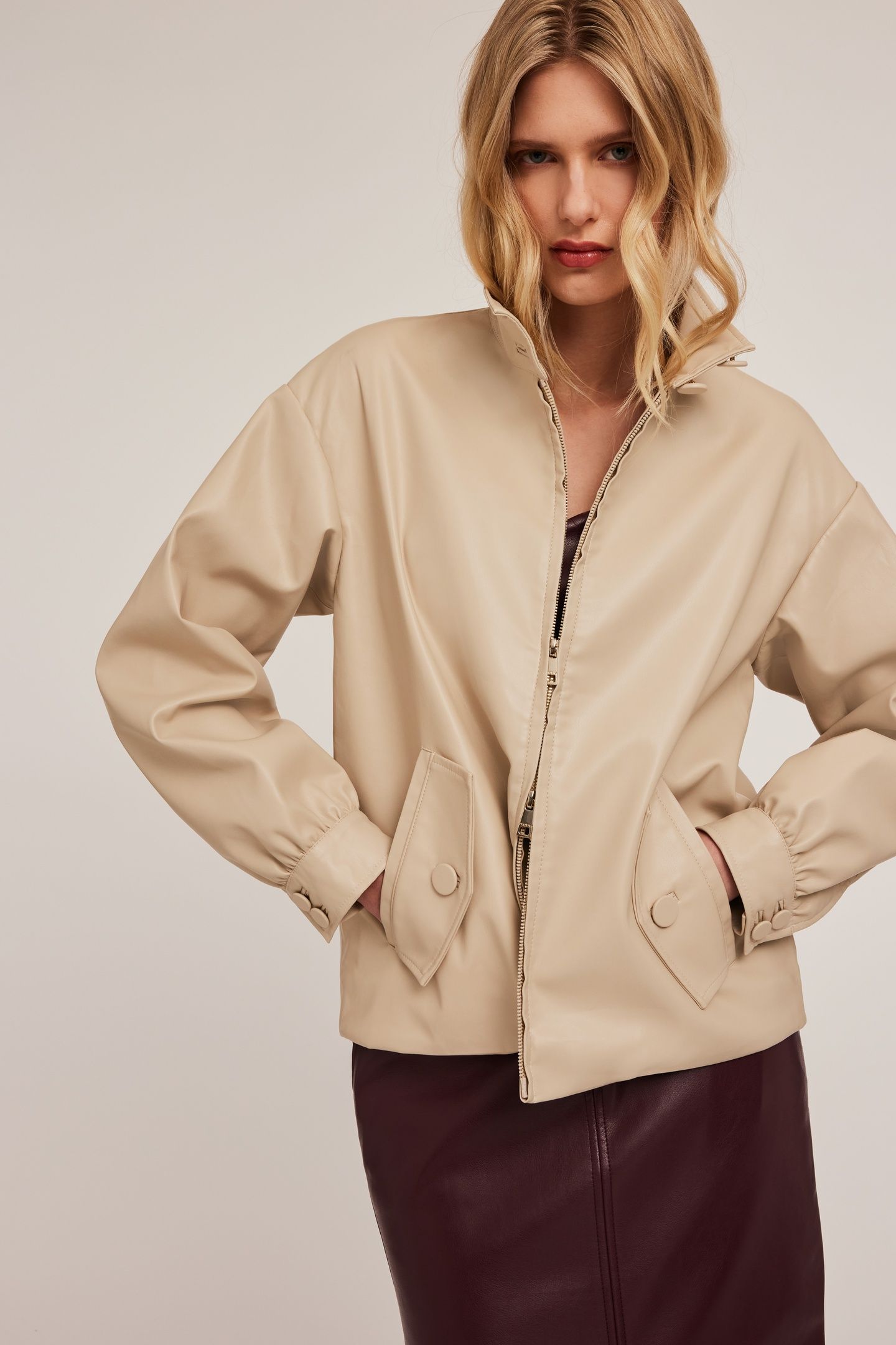 NAPPA-EFFECT COATED FABRIC BOMBER JACKET WHITE 1